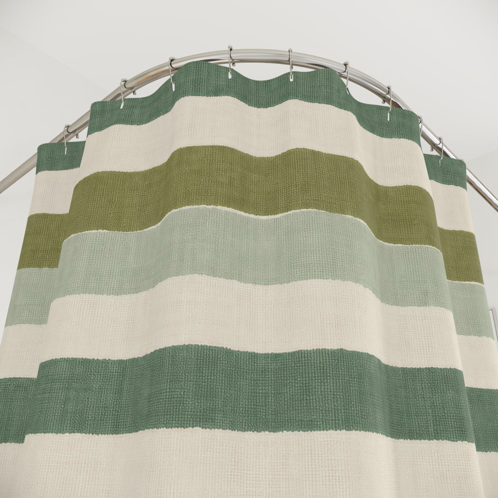 Sage Green Cream Horizontal Stripe Shower Curtain