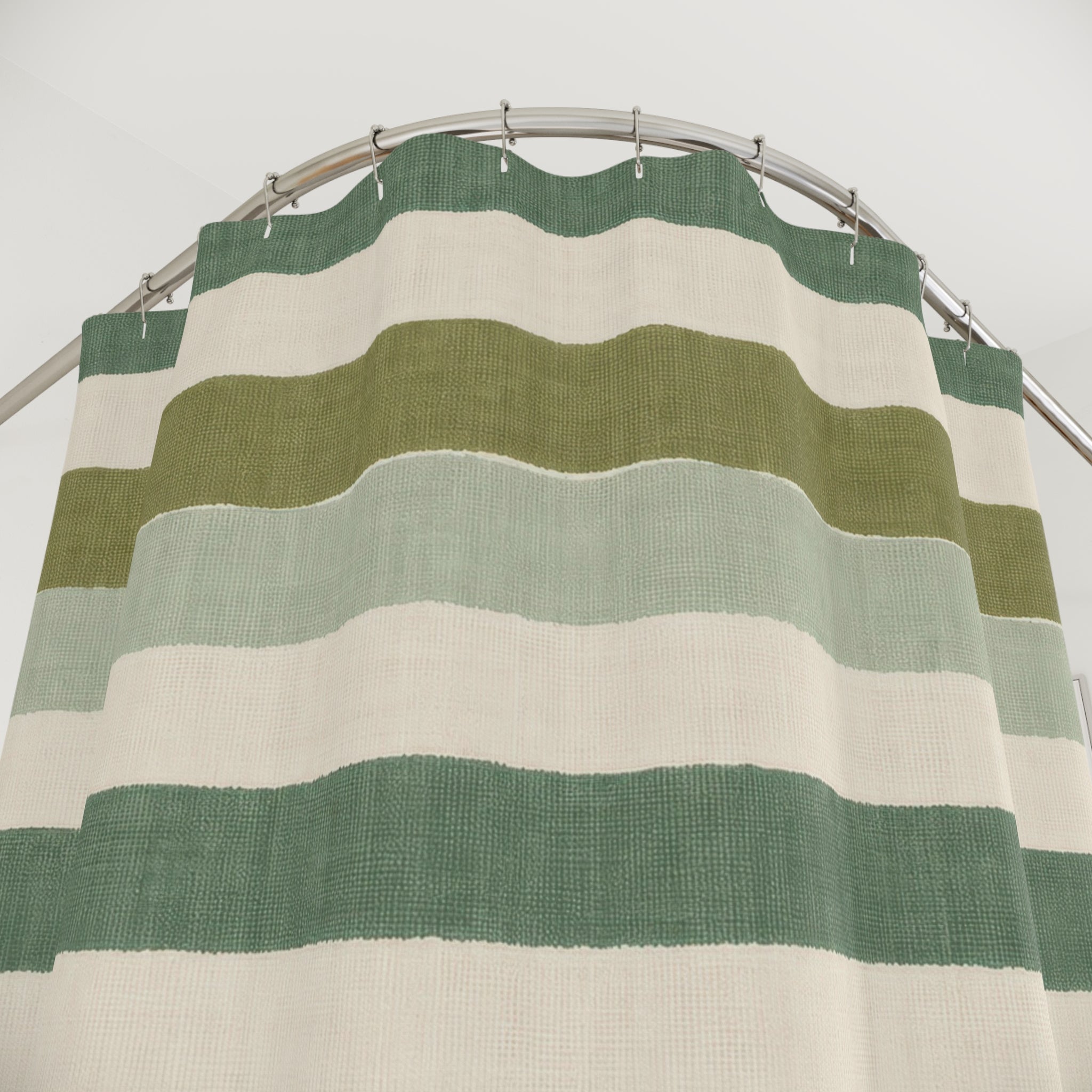 Sage Green Cream Horizontal Stripe Shower Curtain