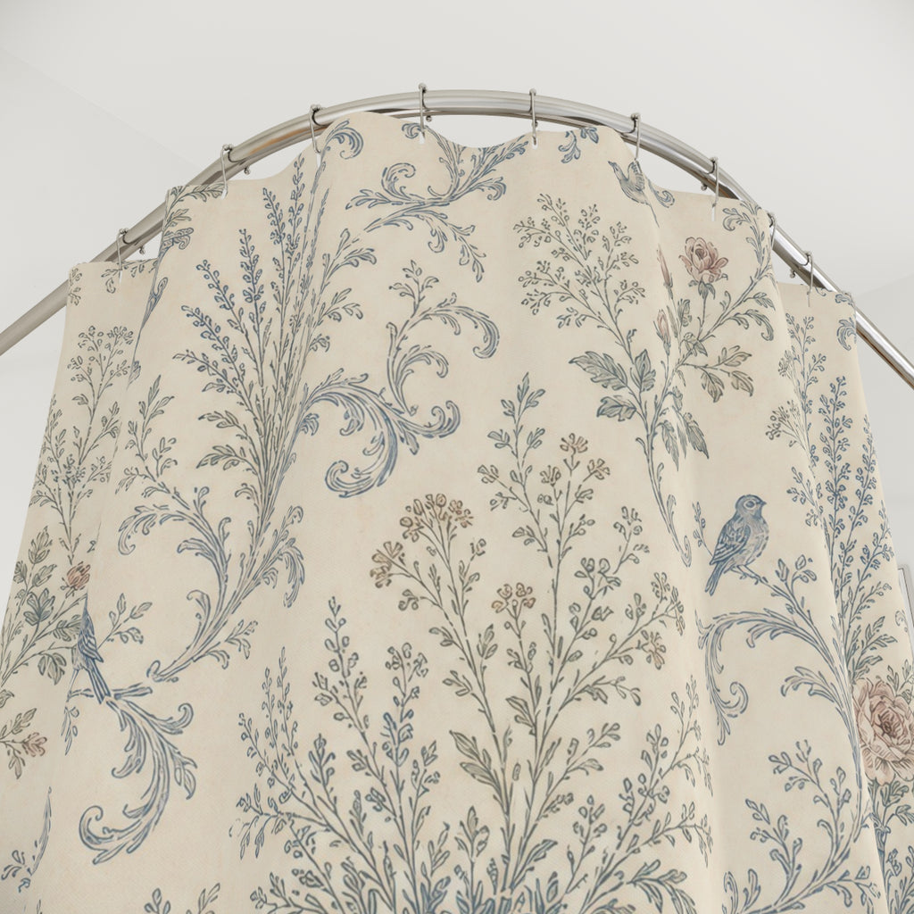French Country Floral Blue Shower Curtain