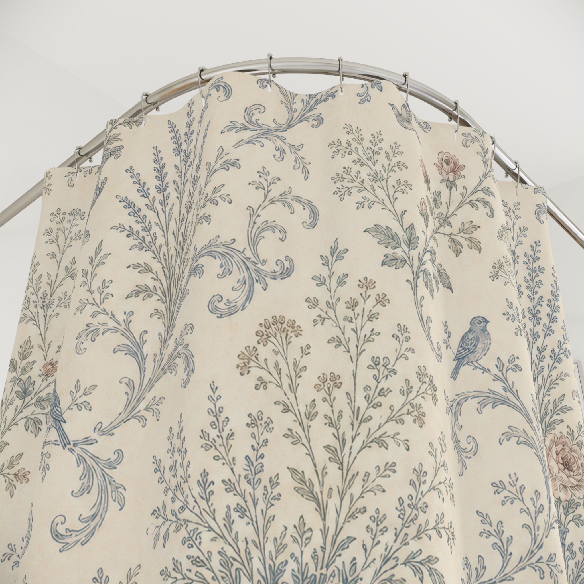 French Country Floral Blue Shower Curtain