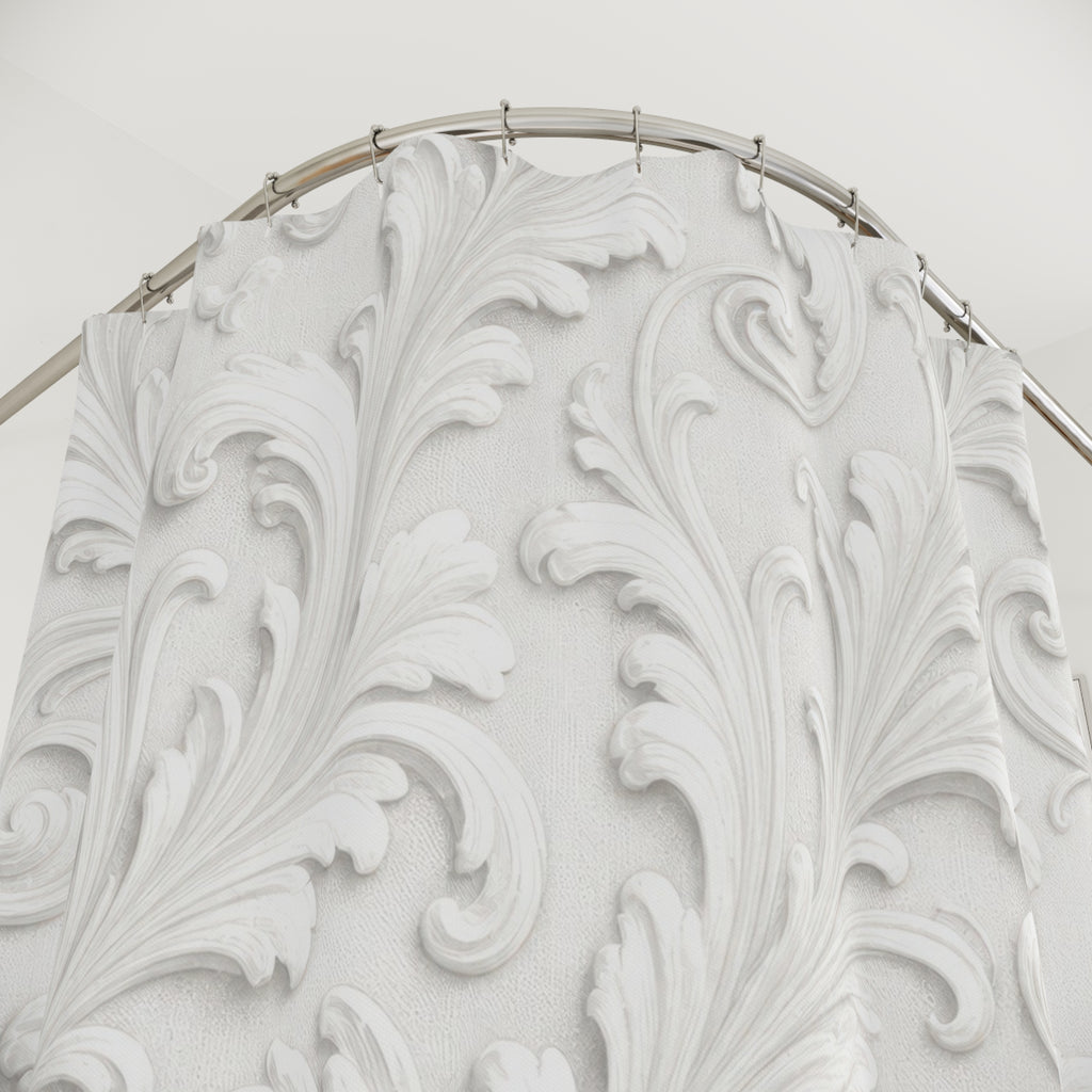 White Baroque Relief Shower Curtain
