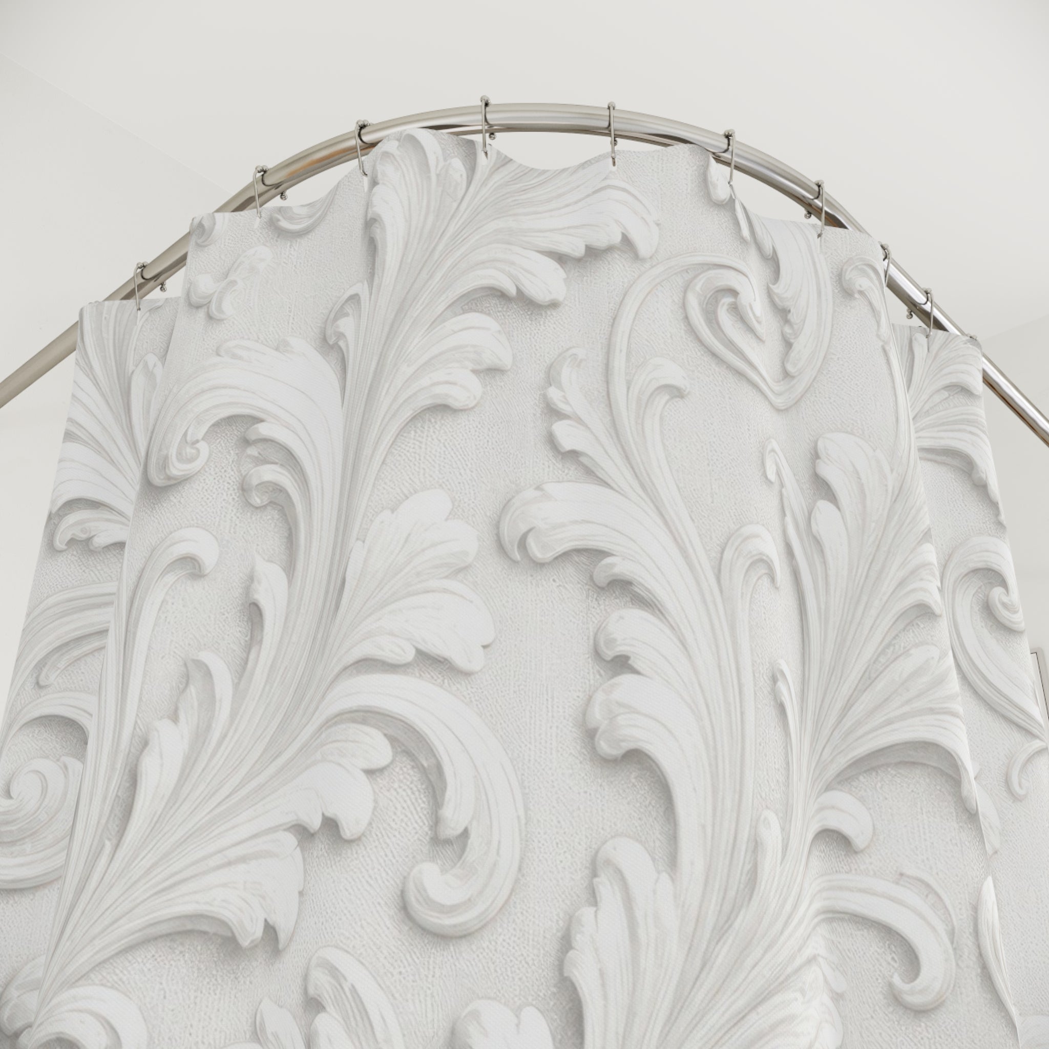 White Baroque Relief Shower Curtain