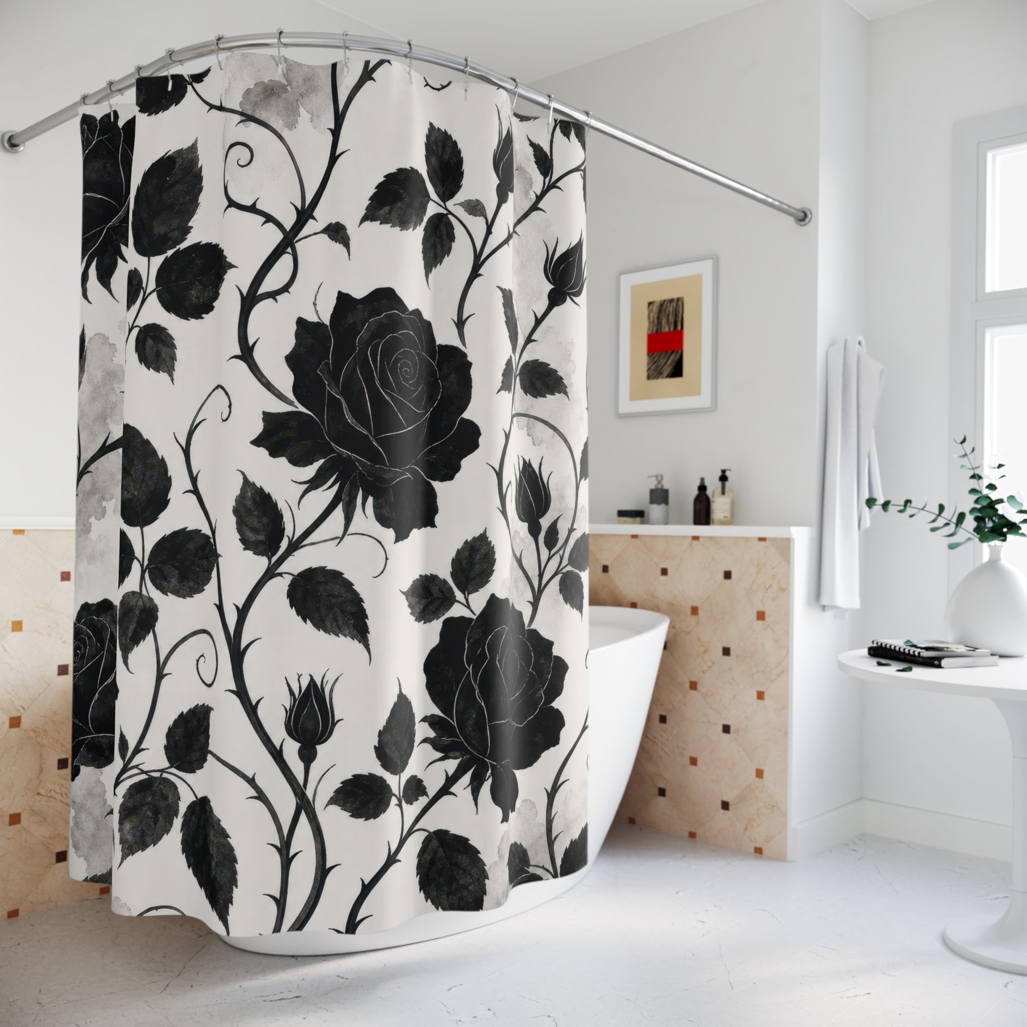 White Floral Vine Shower Curtain