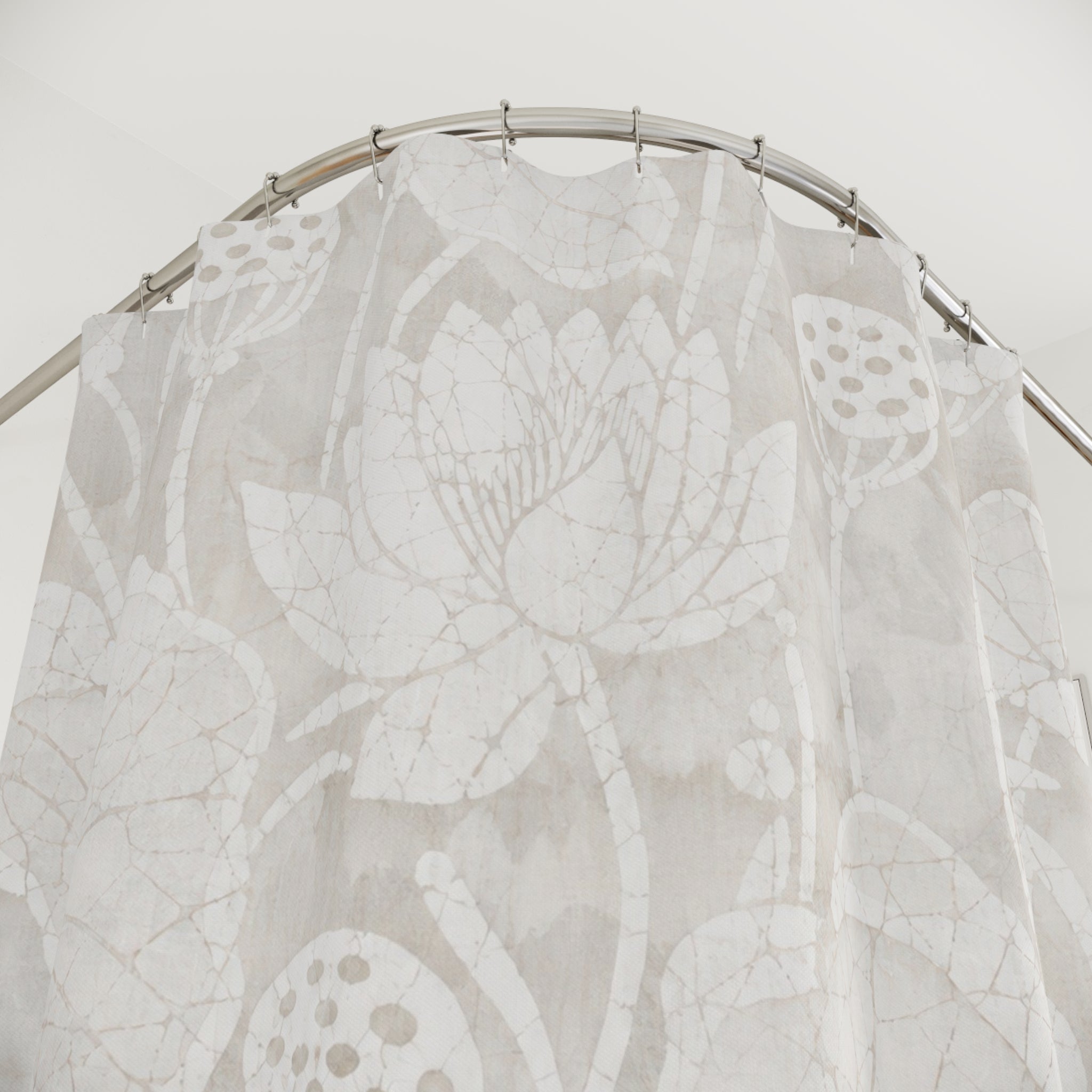 White Batik Lotus Shower Curtain