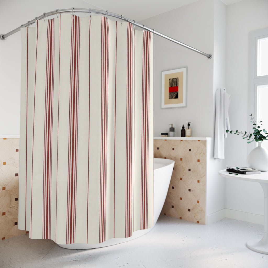 Red Cream Ticking Stripe Shower Curtain
