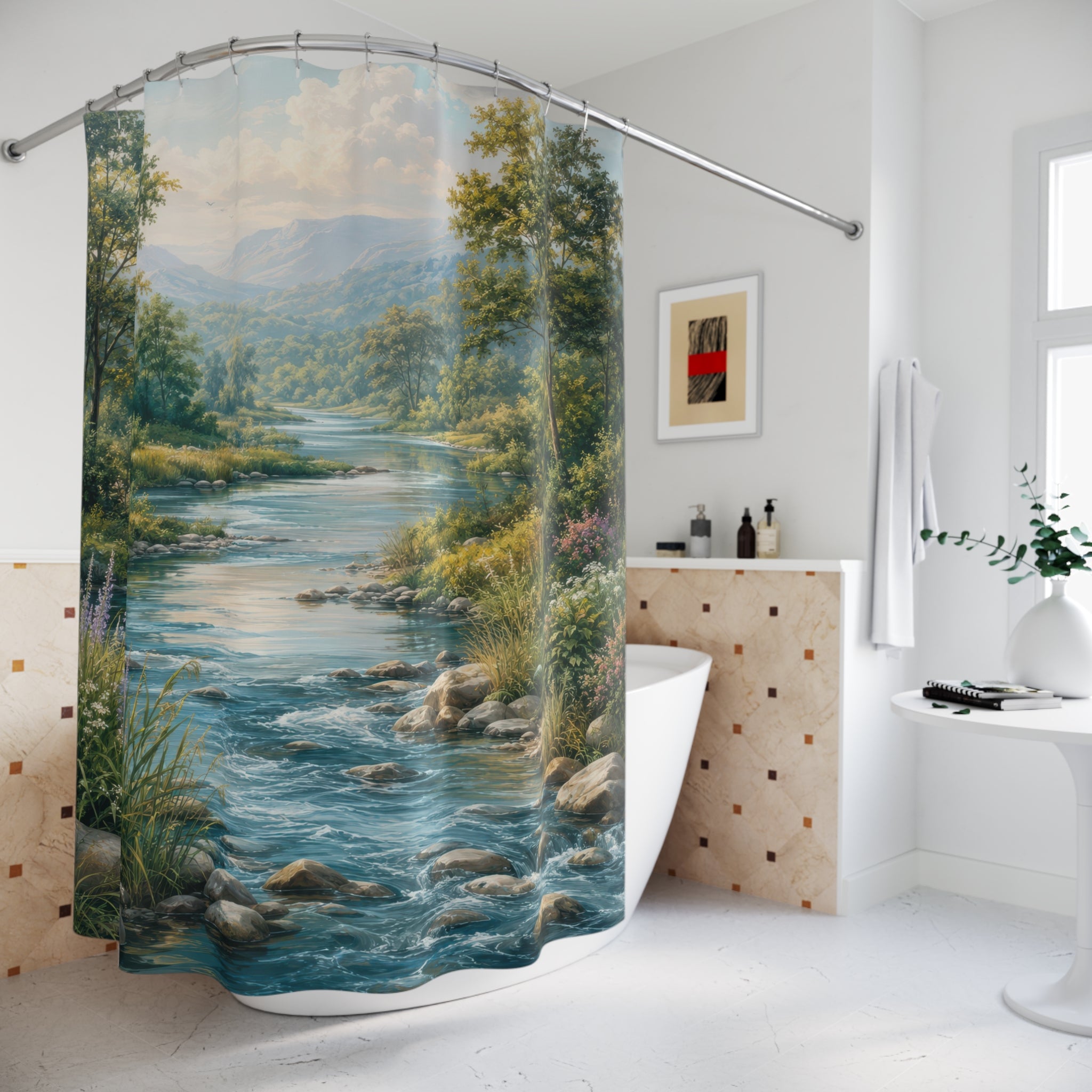 River Shower Curtain: Scenic Landscape