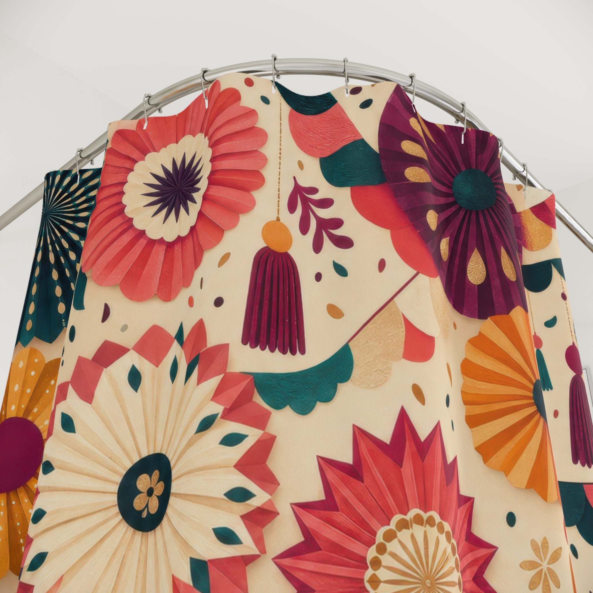 Colorful Paper Rosette Maximalist Shower Curtain