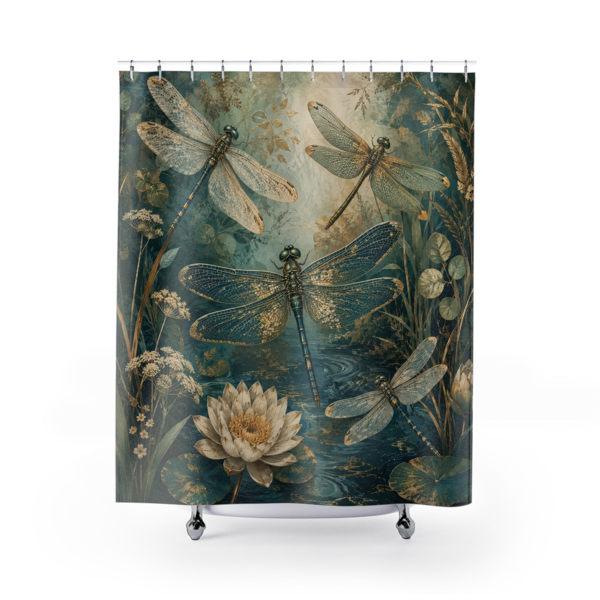 Dragonfly Shower Curtain: Botanical Pond