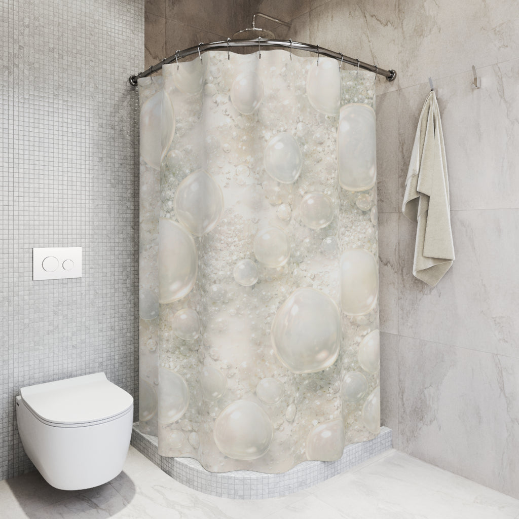 Abstract Bubble Shower Curtain – Ivory Pearl Celadon