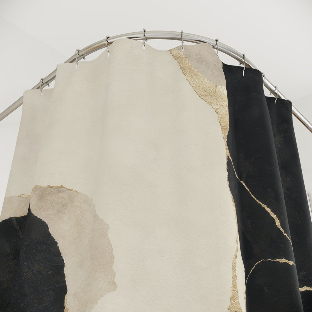Abstract Stone Black Gold Shower Curtain