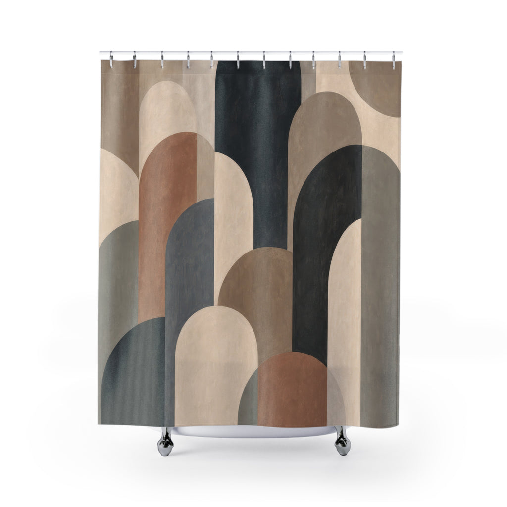 Black Beige Modern Arch Abstract Geometric Orange Gray Shower Curtain