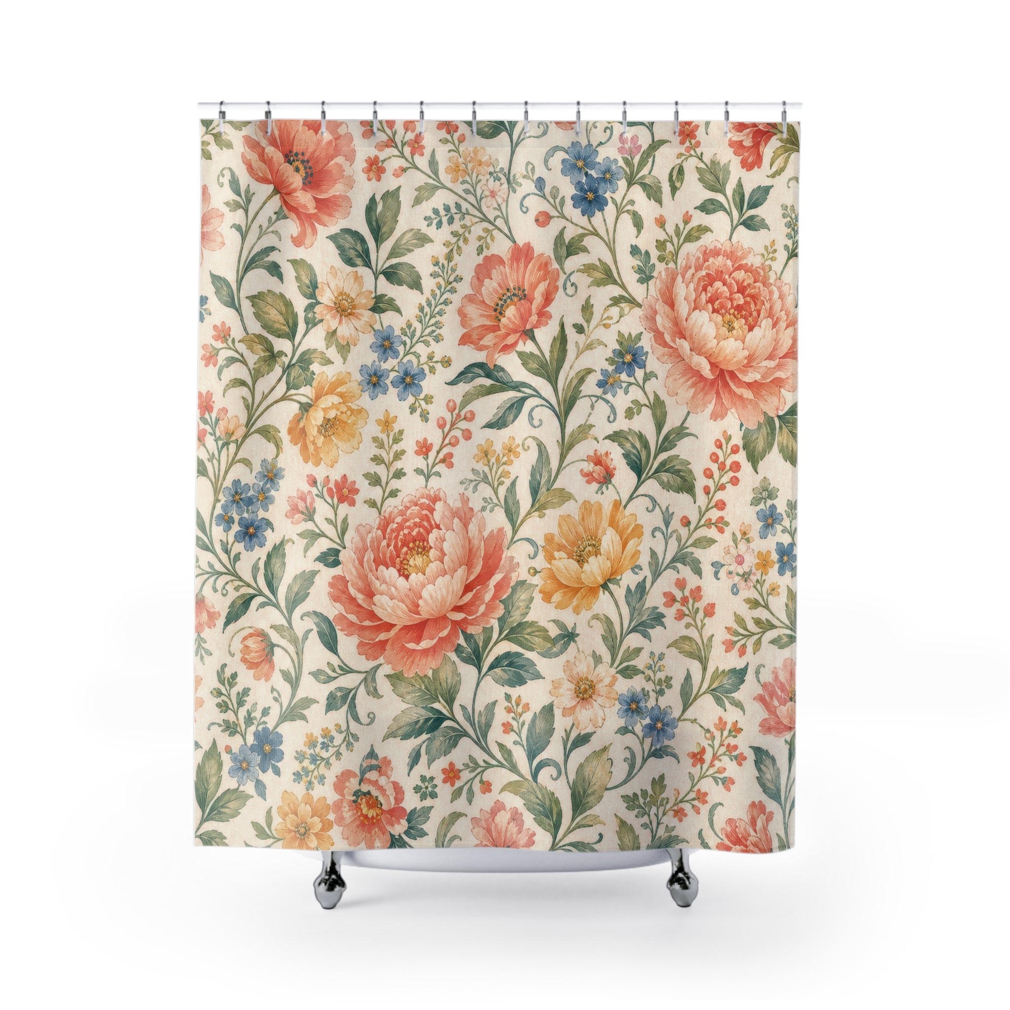 Floral Pattern Shower Curtain: Coral Pink Garden Botanical