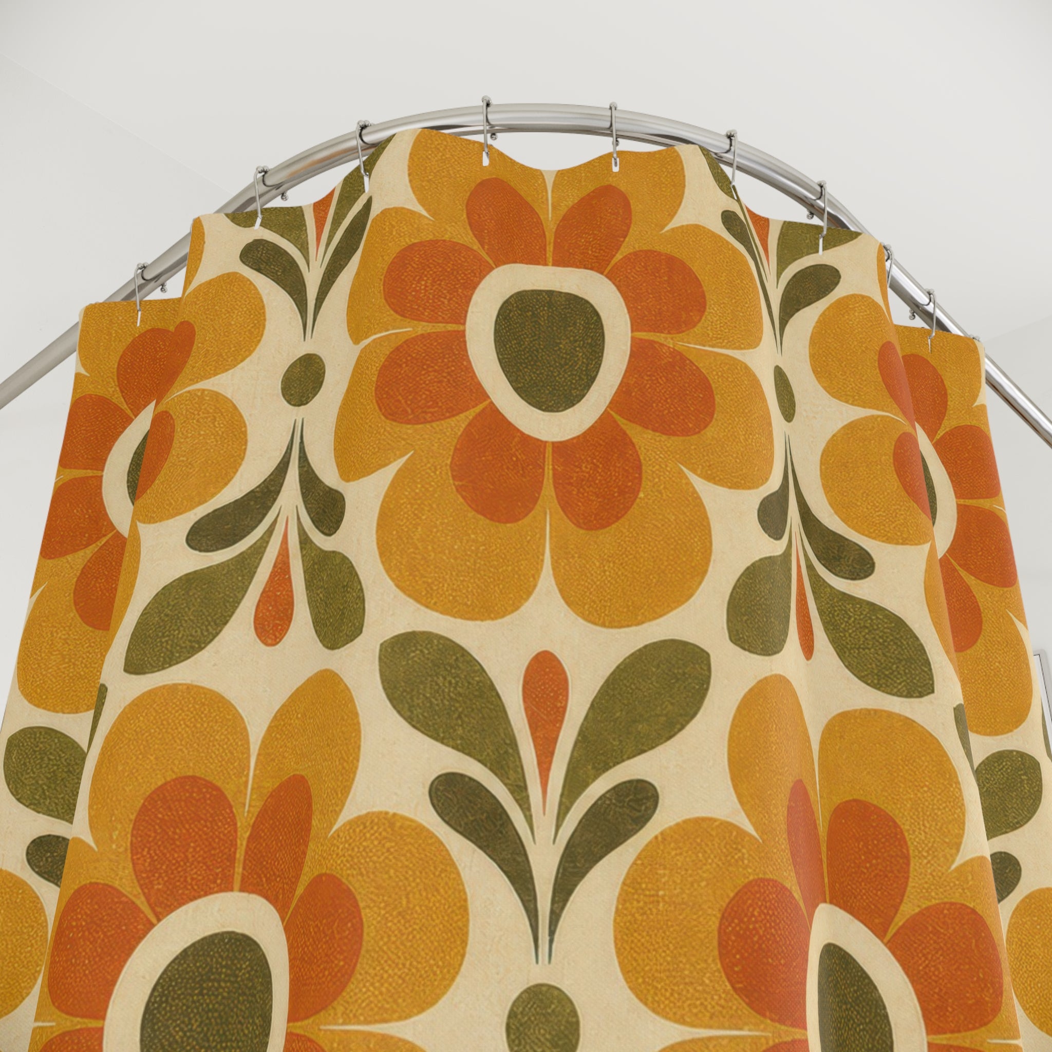 Orange 70s Flower Power Retro Floral Shower Curtain