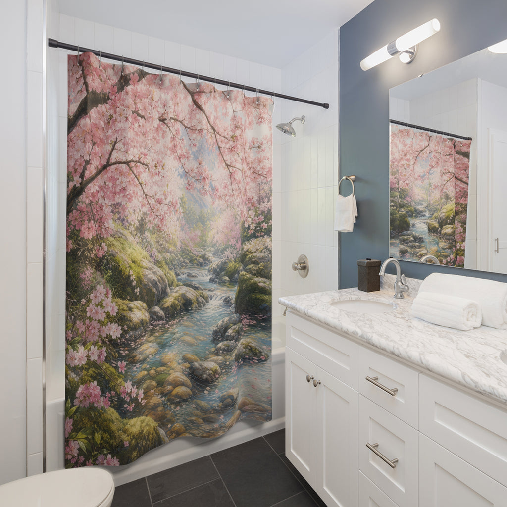 Cherry Blossom Stream Shower Curtain