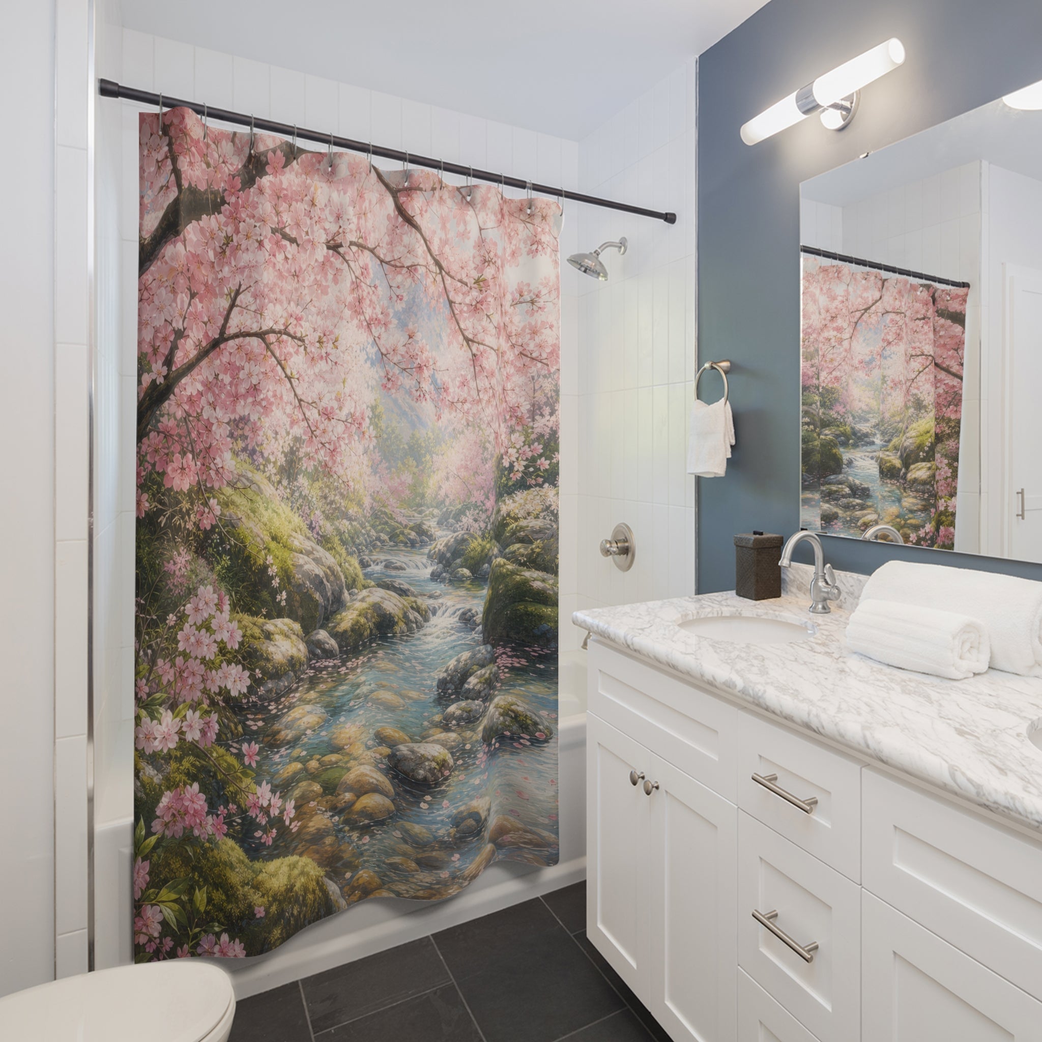 Cherry Blossom Stream Shower Curtain