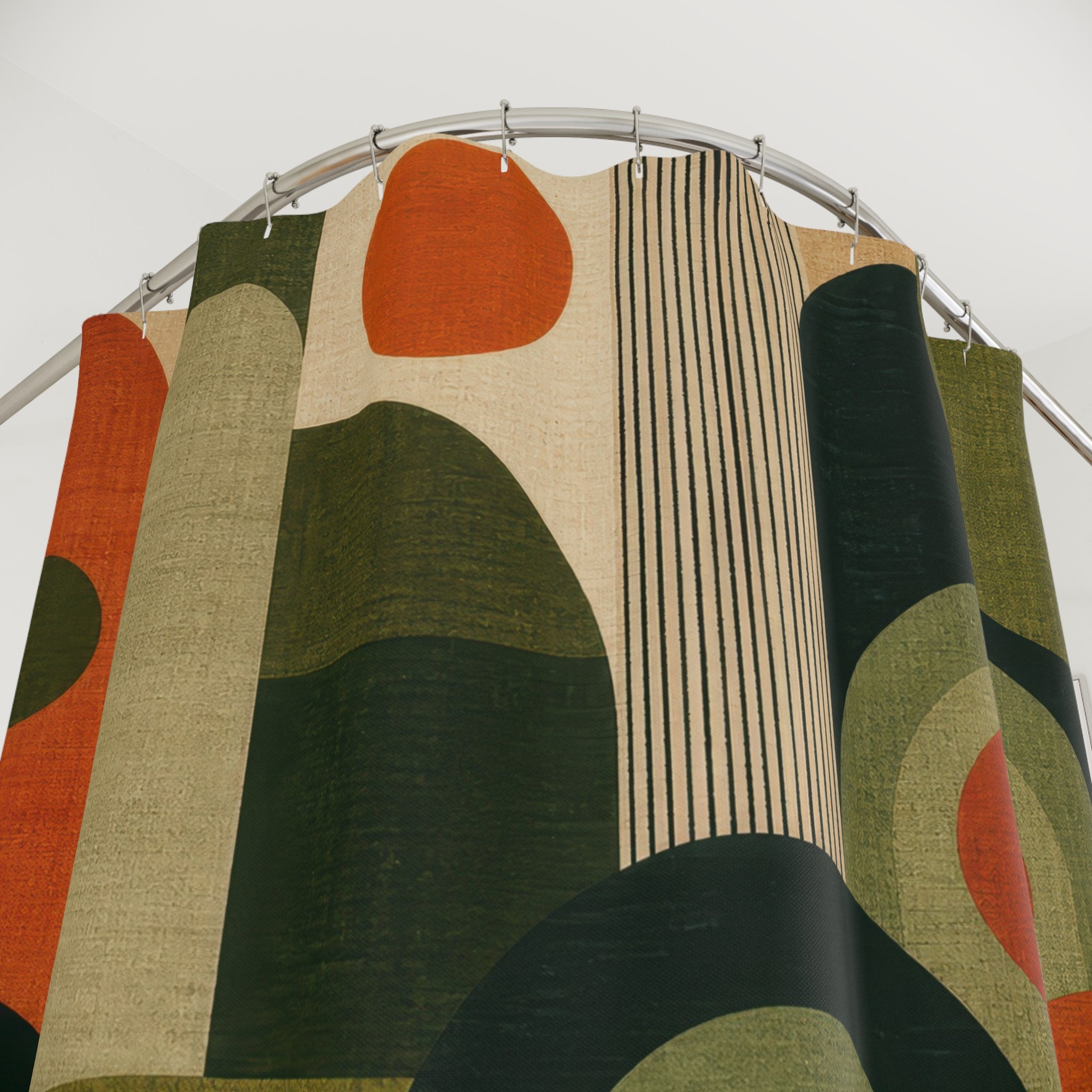 Green Orange Geometric Shower Curtain