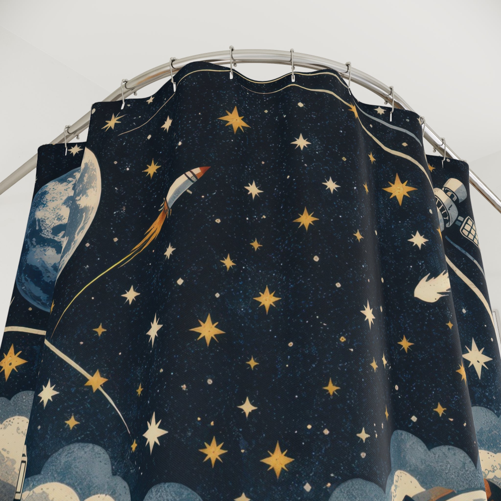 Kids Moon Shower Curtain – Navy Rover Adventure