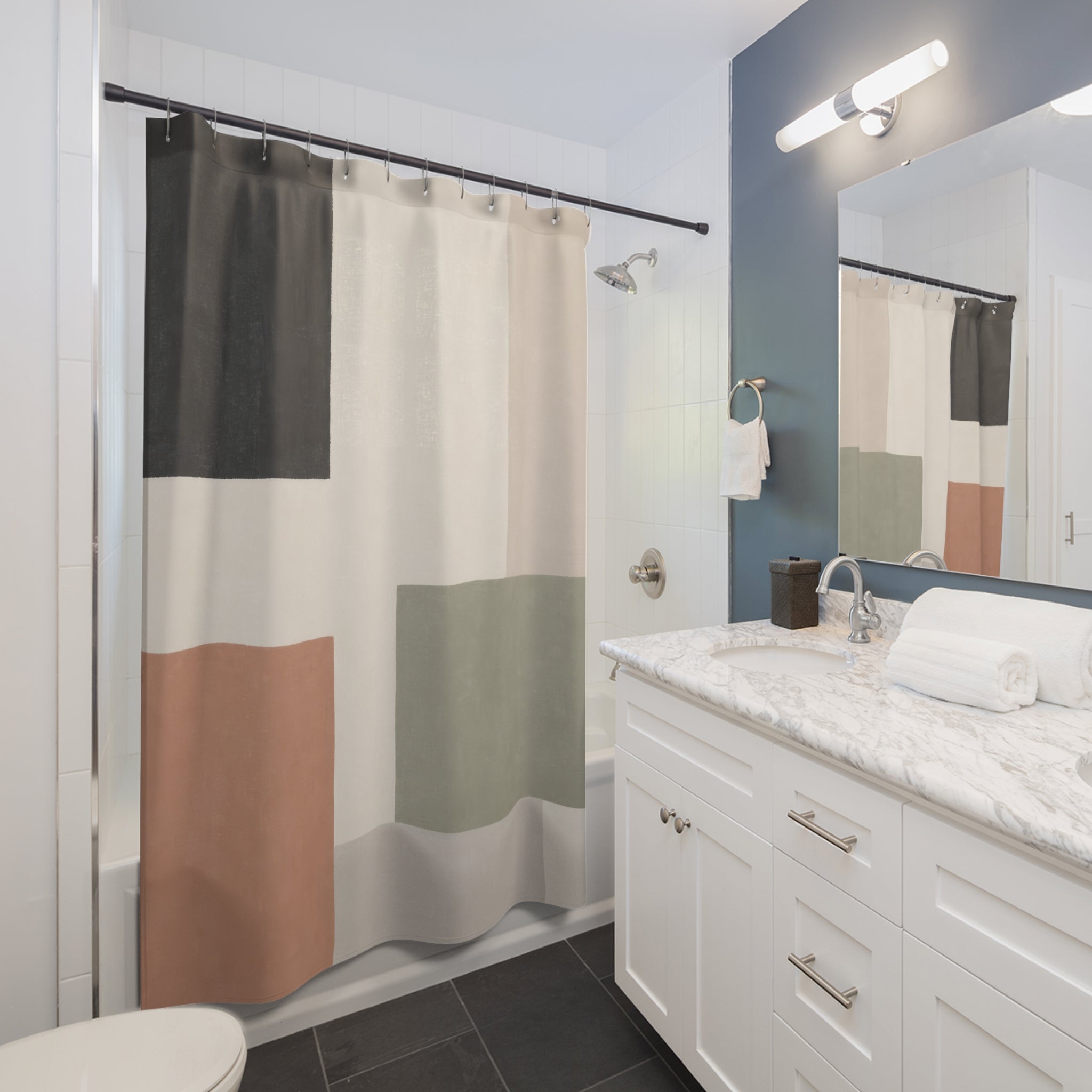 Sage Terracotta Color Block Shower Curtain