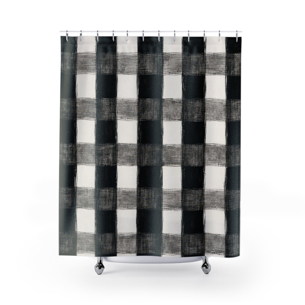 Black White Plaid Shower Curtain