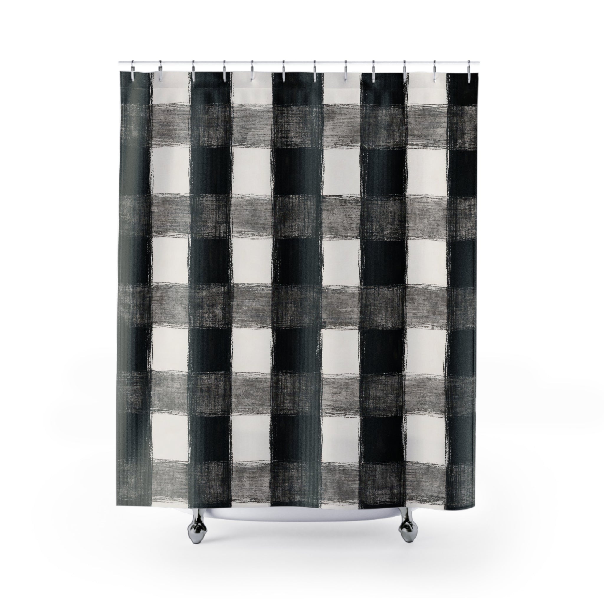 Black White Plaid Shower Curtain