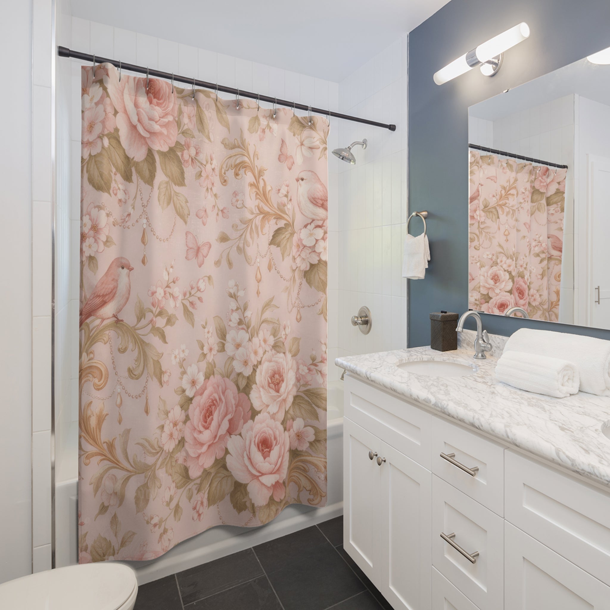 Rose and Butterfly Shower Curtain – Blush Pink