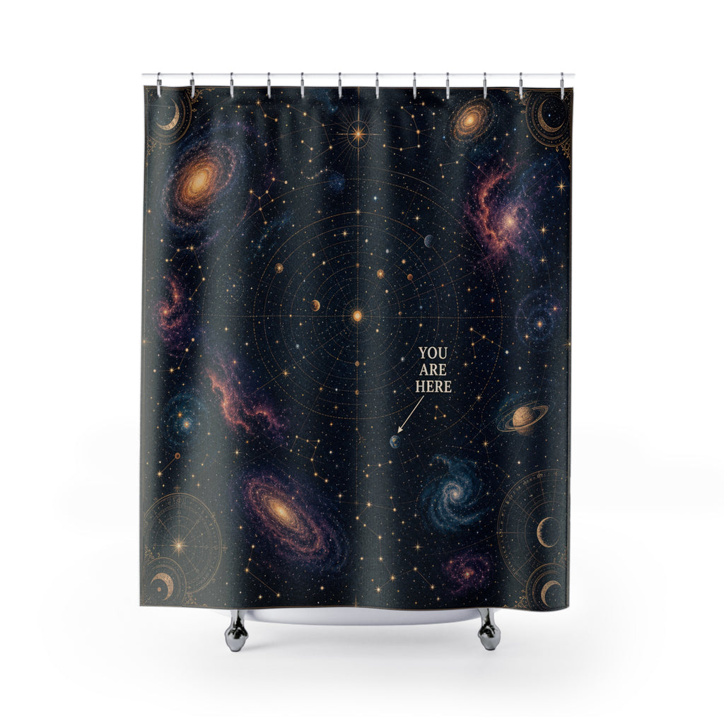 Unique Space Shower Curtain, You Are Here Galaxy Map Art, Celestial Astronomy Bathroom Decor, Starry Wall Guest Bath Gift For Home