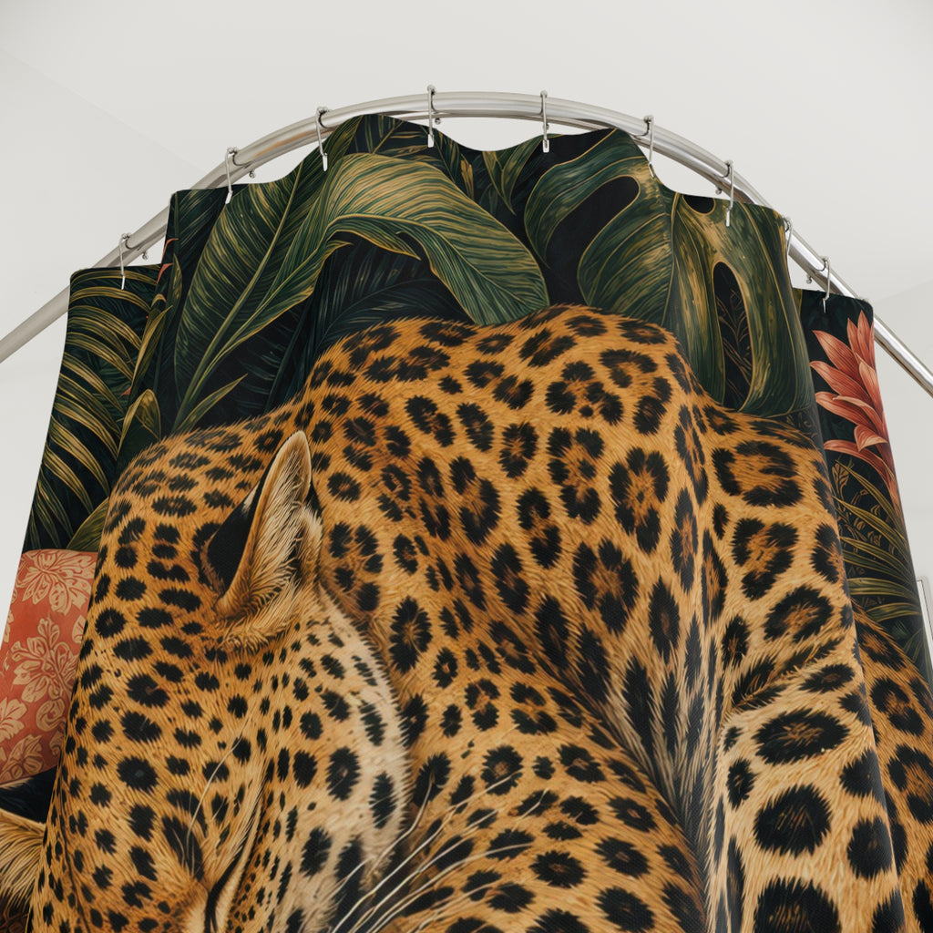 Unique Jaguar Shower Curtain, Sleeping Spotted Cat Art, Tropical Jungle Bathroom Decor, Warm Wildlife Tropical Wall Guest Bath Gift For Home