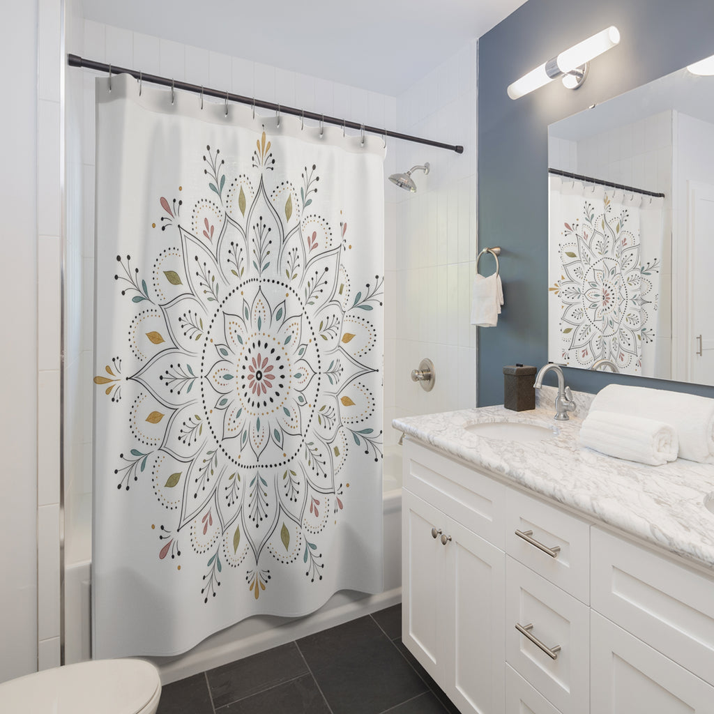 White Floral Medallion Shower Curtain