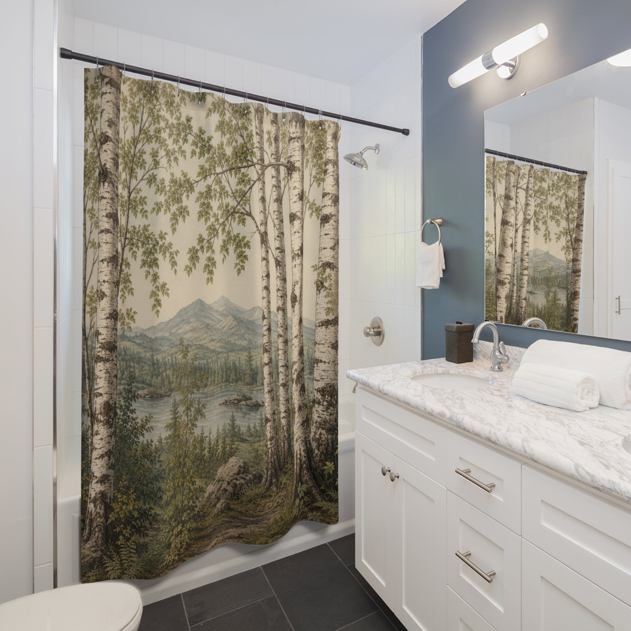 Birch Shower Curtain: Forest Lake