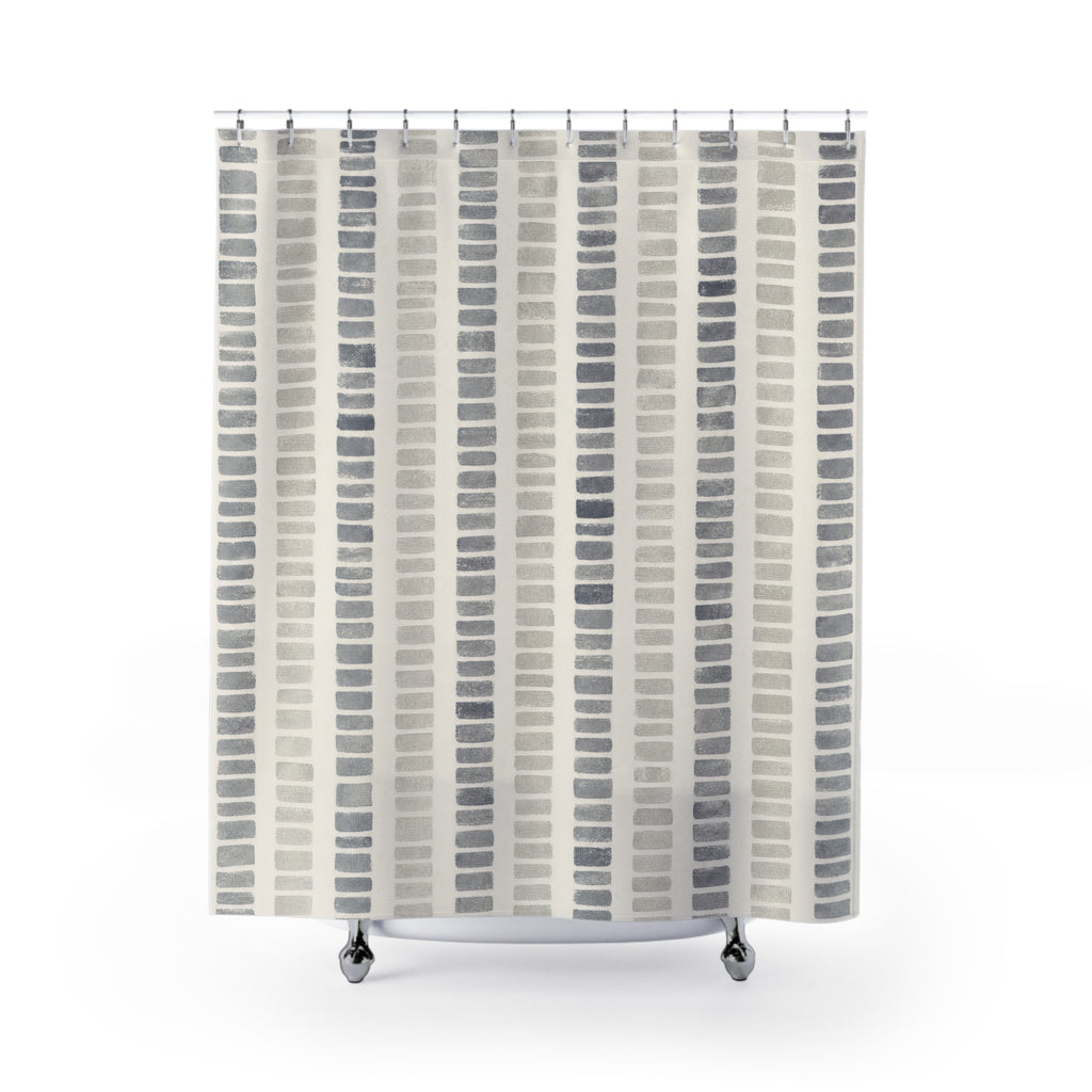 Grey Dash Stripe Shower Curtain, Grey Ivory Classic Bathroom Decor, Modern Stripe Bath Curtain, Guest Bath Decor, Small Bathroom Decor