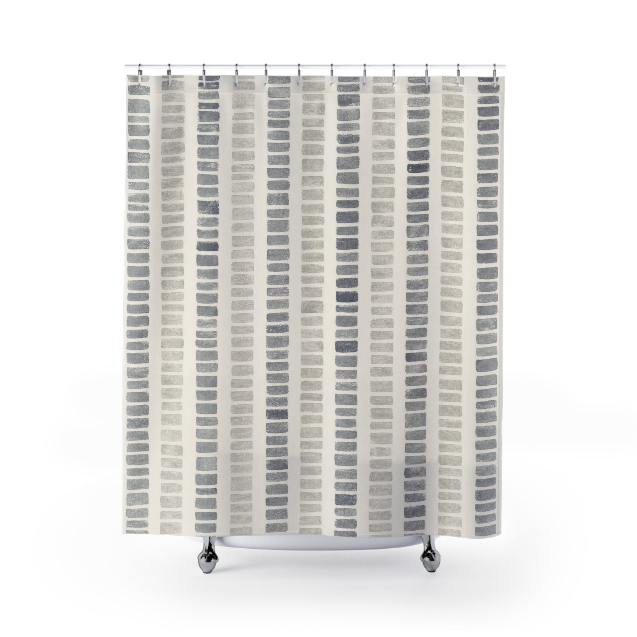 Grey Dash Stripe Shower Curtain, Grey Ivory Classic Bathroom Decor, Modern Stripe Bath Curtain, Guest Bath Decor, Small Bathroom Decor