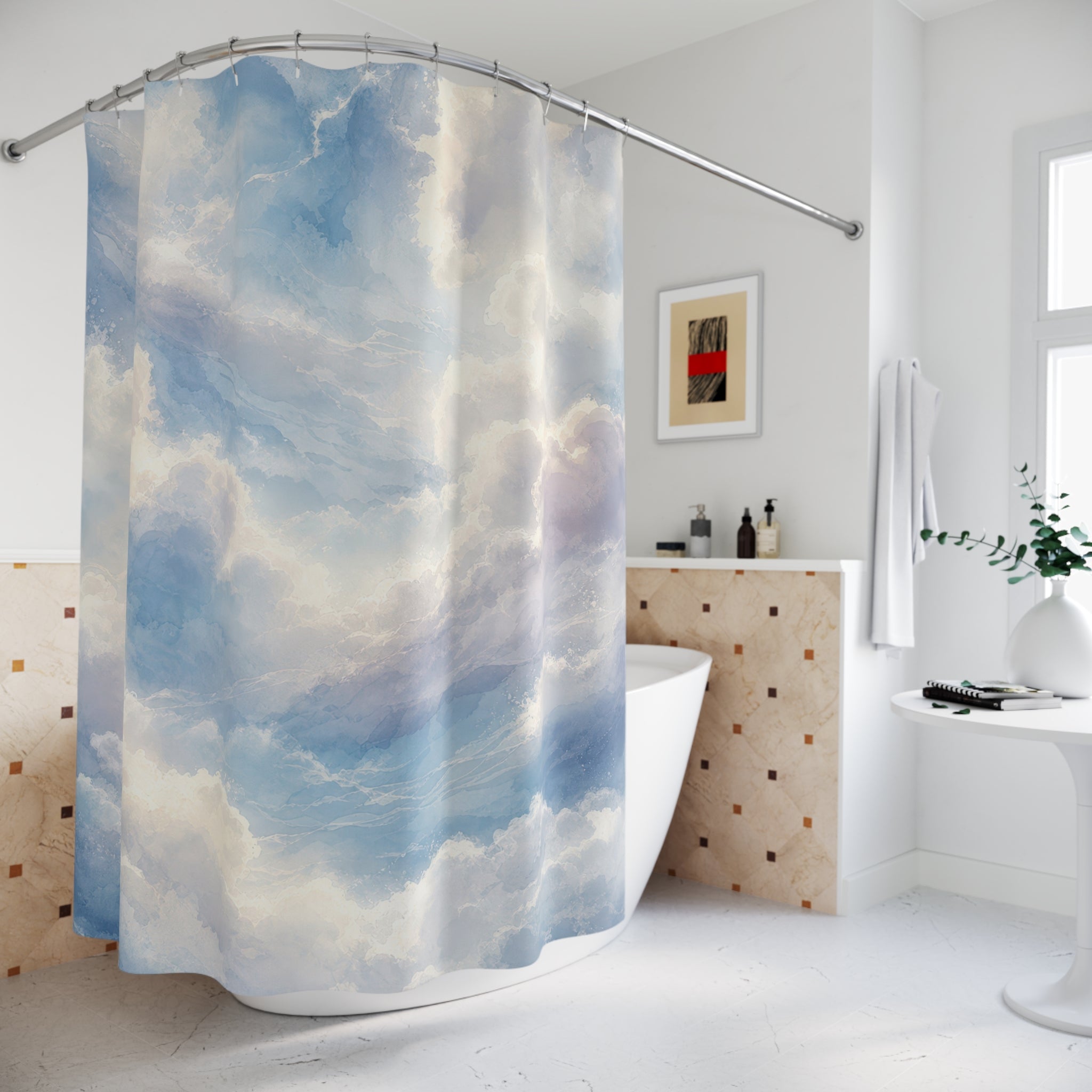Cloud Shower Curtain: Soft Blue Sky Pattern