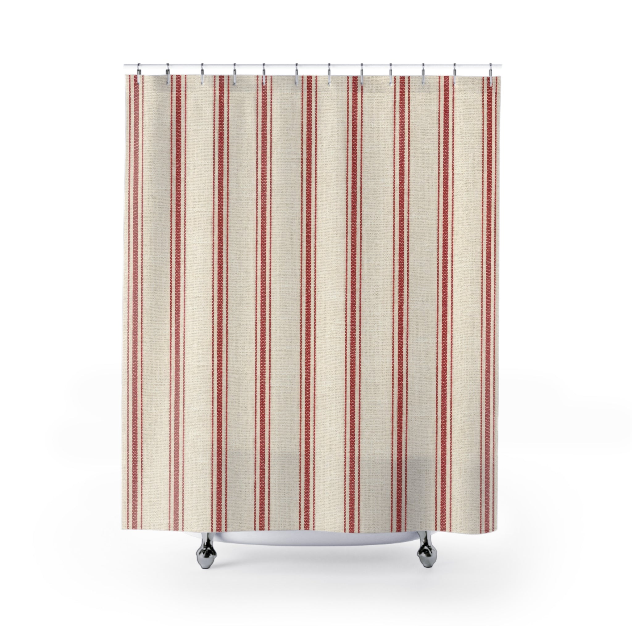Red White French Ticking Shower Curtain