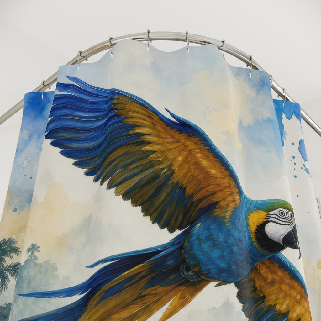 Blue and Gold Macaw Rainforest Shower Curtain