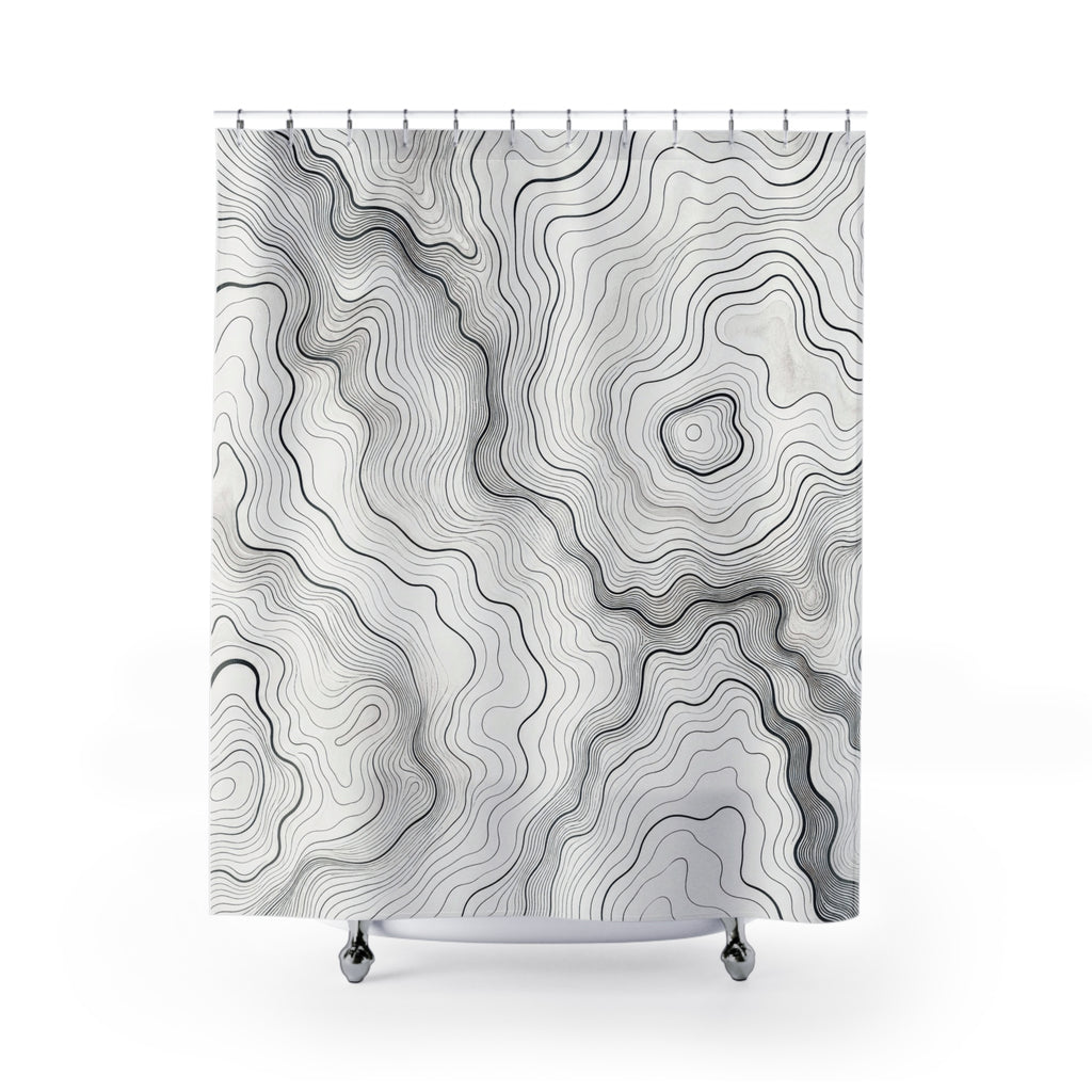 Black White Contour Line Shower Curtain