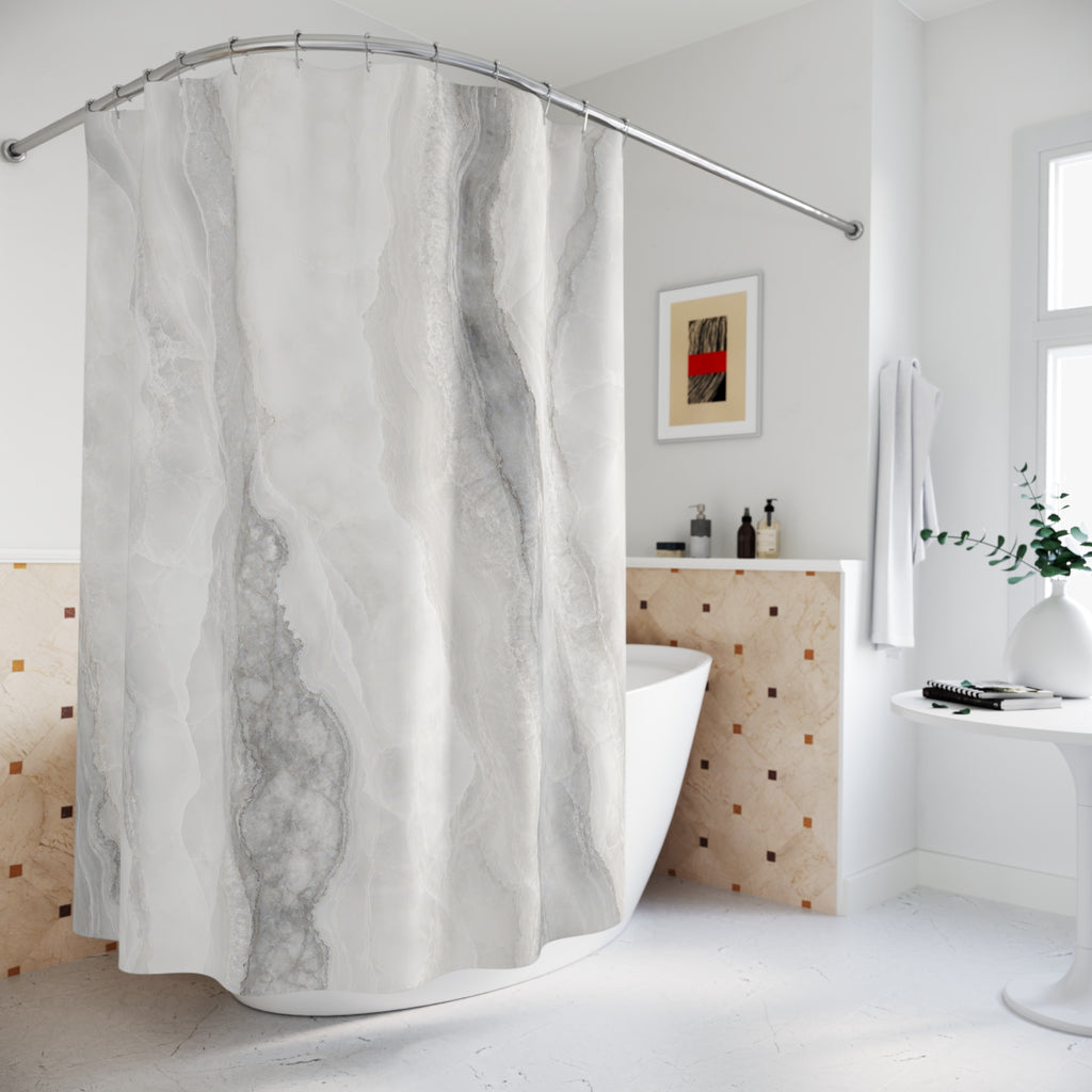 Grey White Marble Shower Curtain