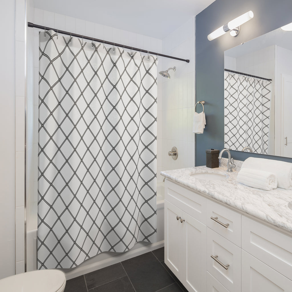 Black and White Diamond Lattice Shower Curtain