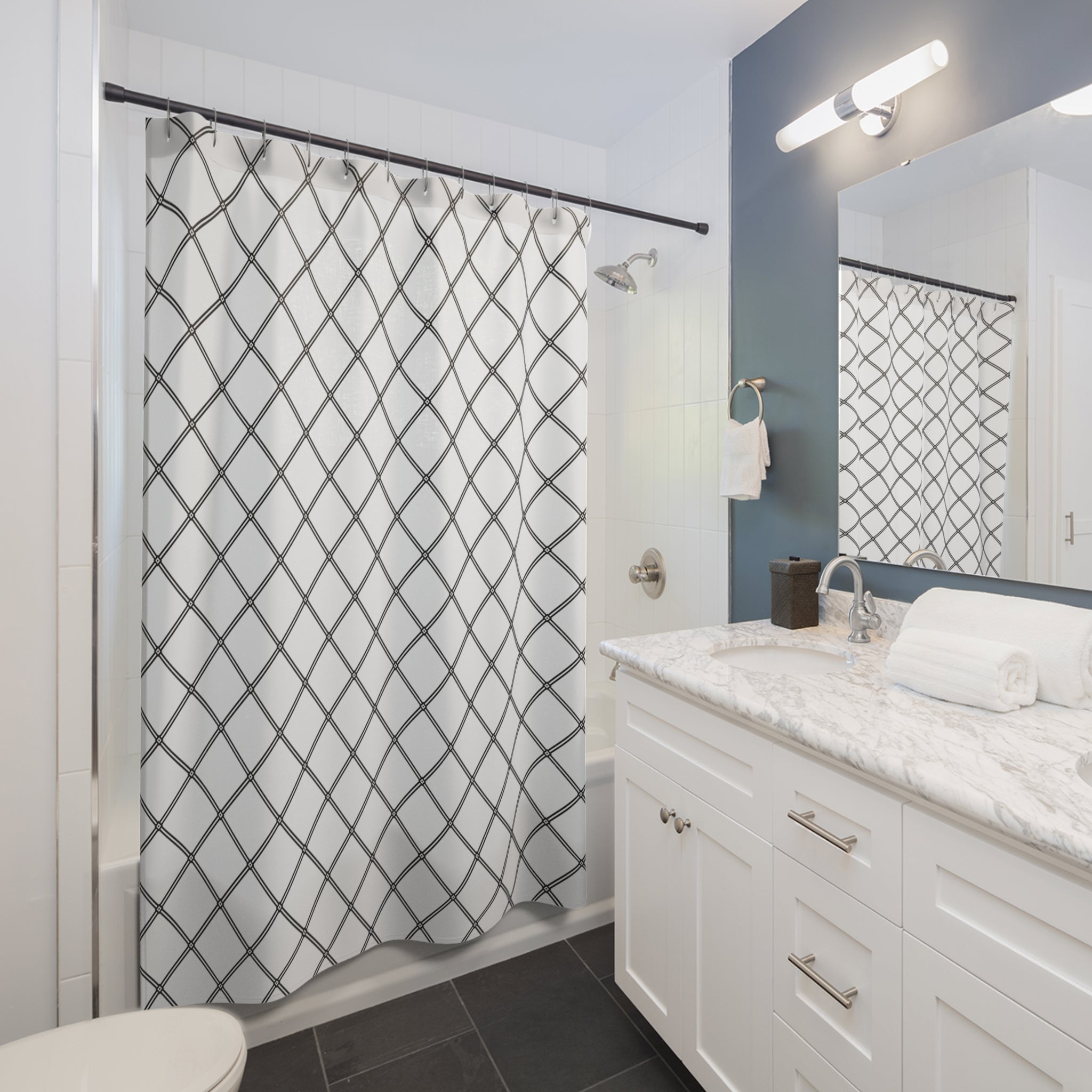 Black and White Diamond Lattice Shower Curtain