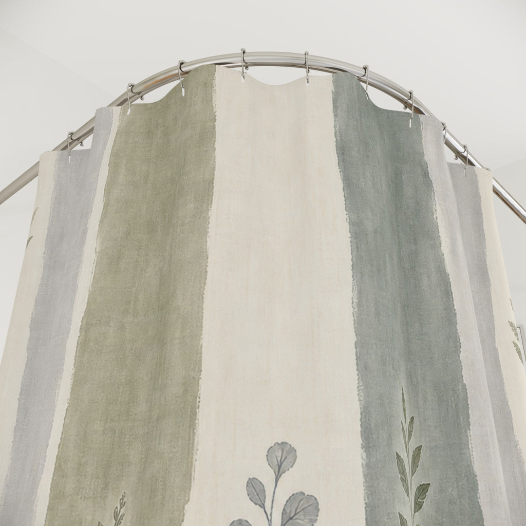 Sage Botanical Stripe Shower Curtain, Sage Green Classic Bathroom Decor, Botanical Stripe Bath Curtain, Guest Bath Decor, Home Decor
