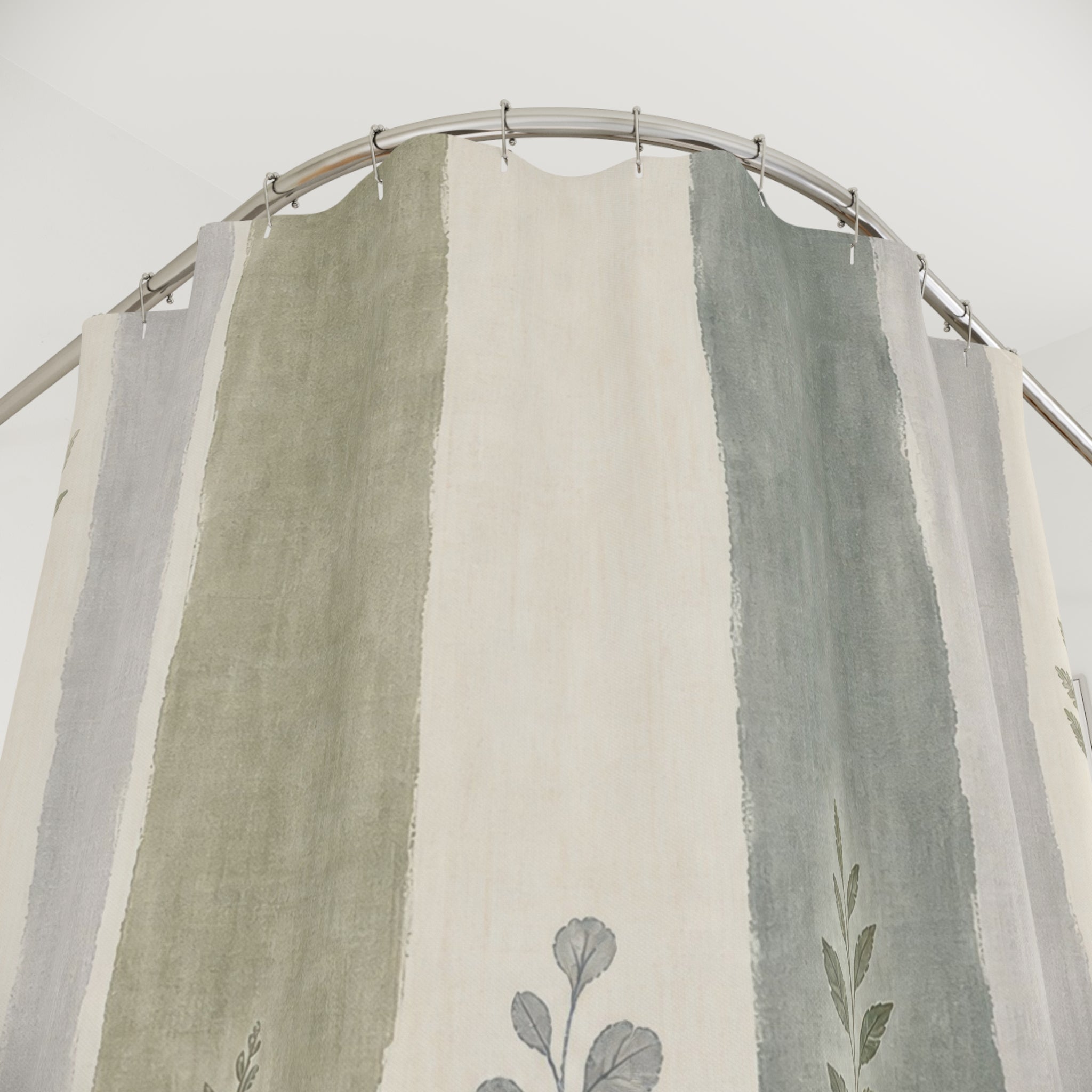 Sage Botanical Stripe Shower Curtain, Sage Green Classic Bathroom Decor, Botanical Stripe Bath Curtain, Guest Bath Decor, Home Decor