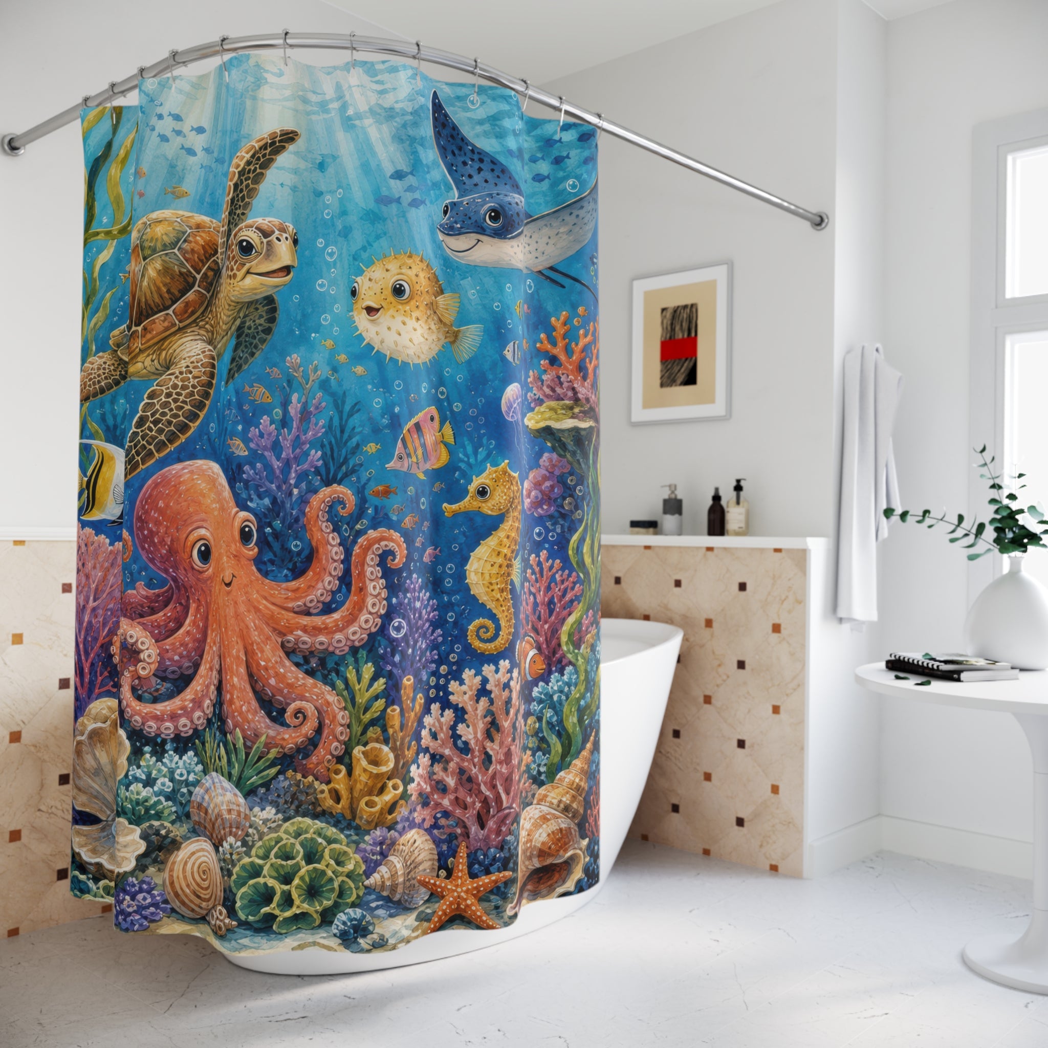 Colorful Coral Reef Friends Kids Shower Curtain