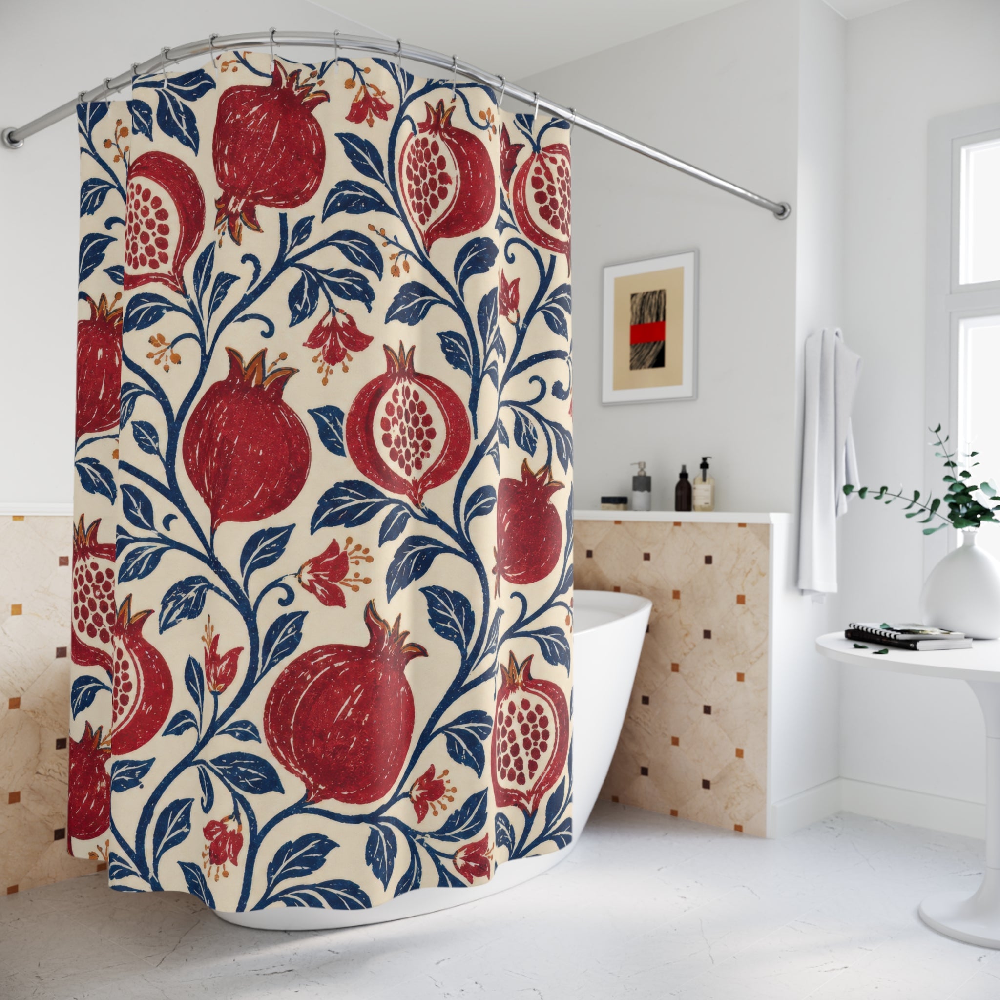 Terracotta Pomegranate Block Print Shower Curtain