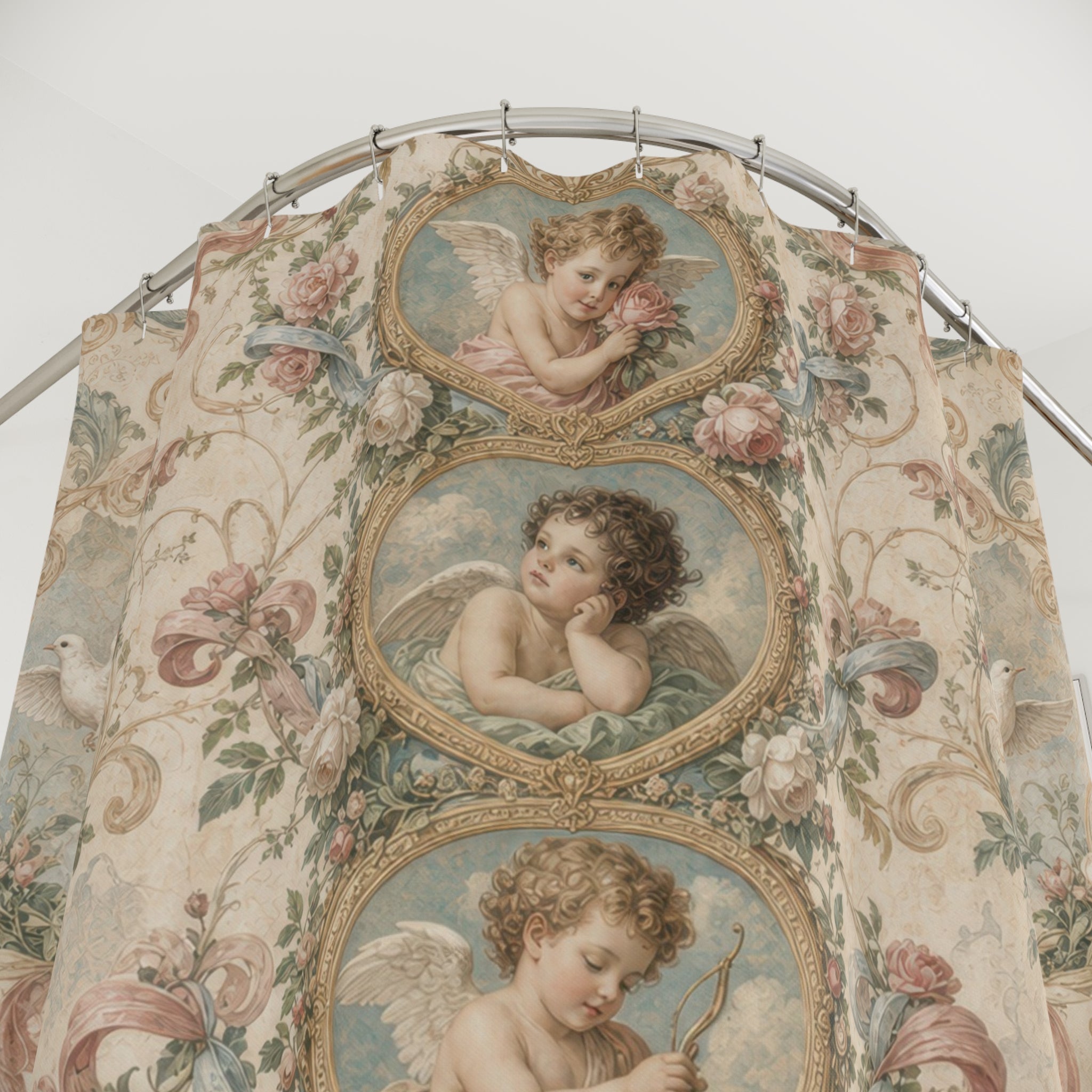 Blush Cherub Cameo Valentine Shower Curtain