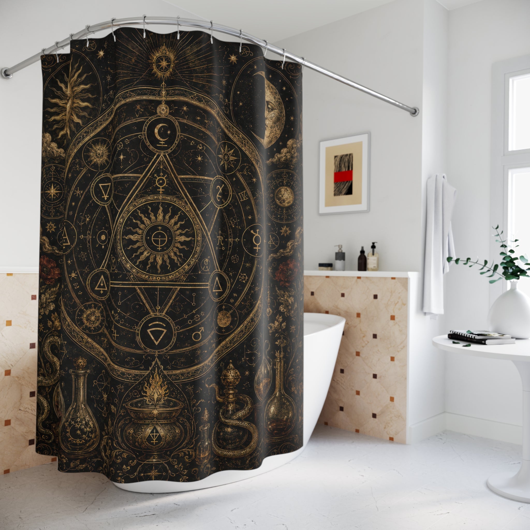 Alchemy Shower Curtain: Black Gold Celestial