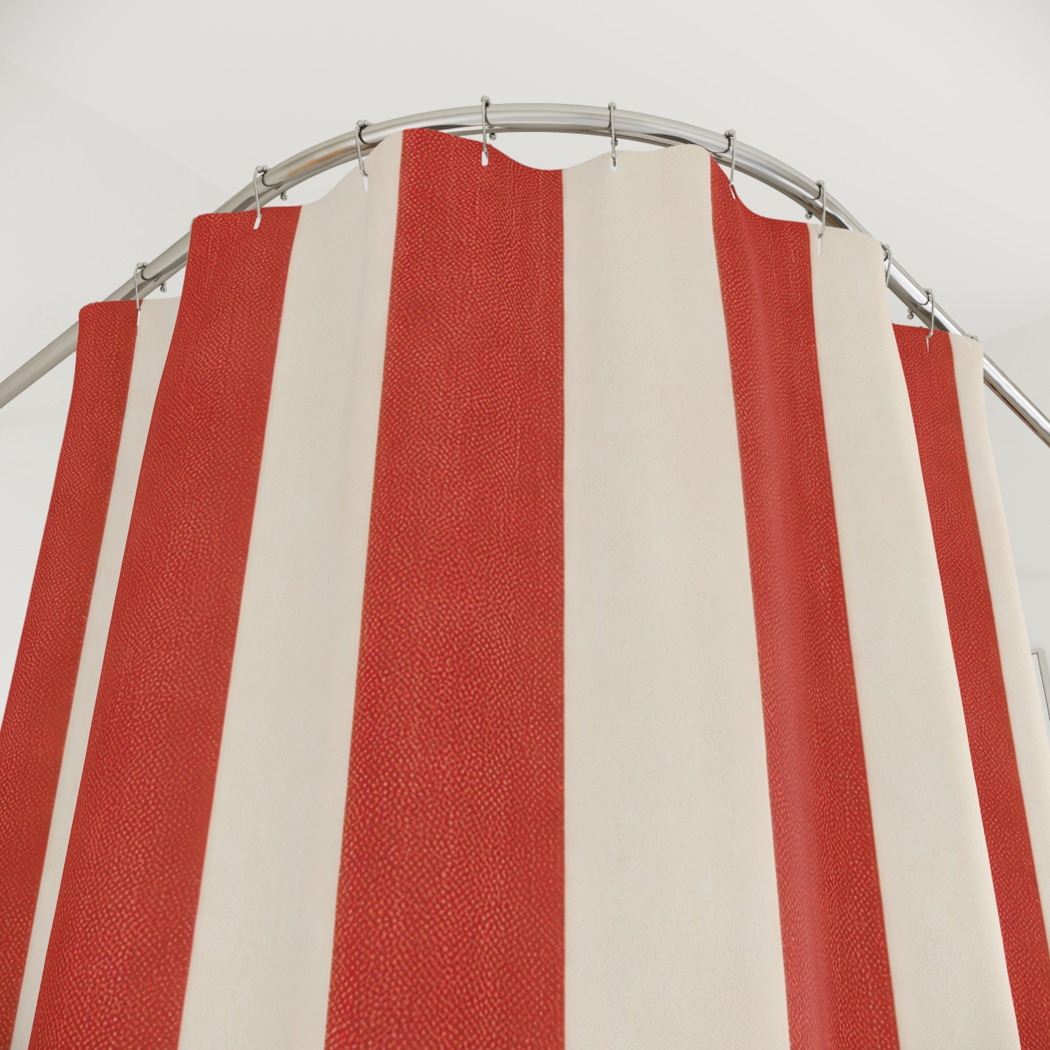 Red and White Vertical Stripe Shower Curtain
