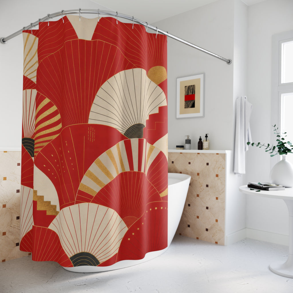 Deco Fan Red and White Shower Curtain