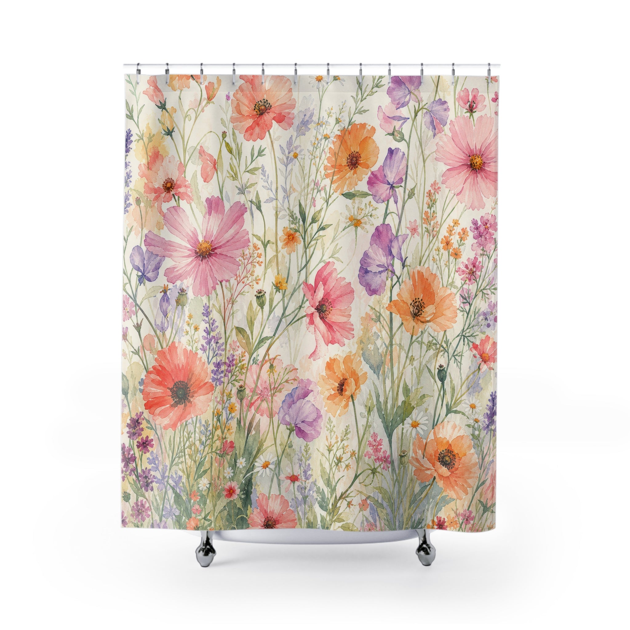 Pink Coral Wildflower Meadow Shower Curtain