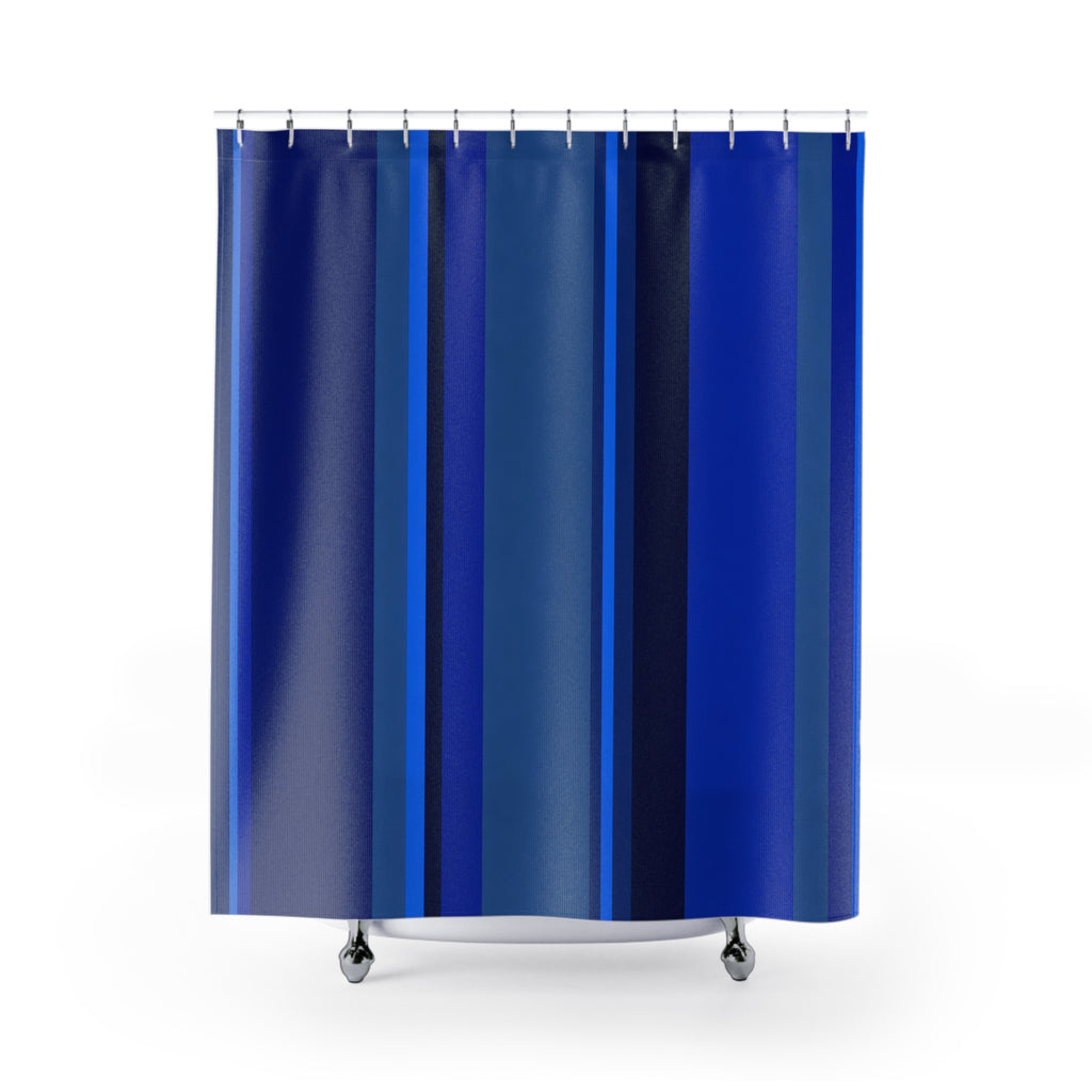 Cobalt Royal Navy Vertical Stripe Shower Curtain