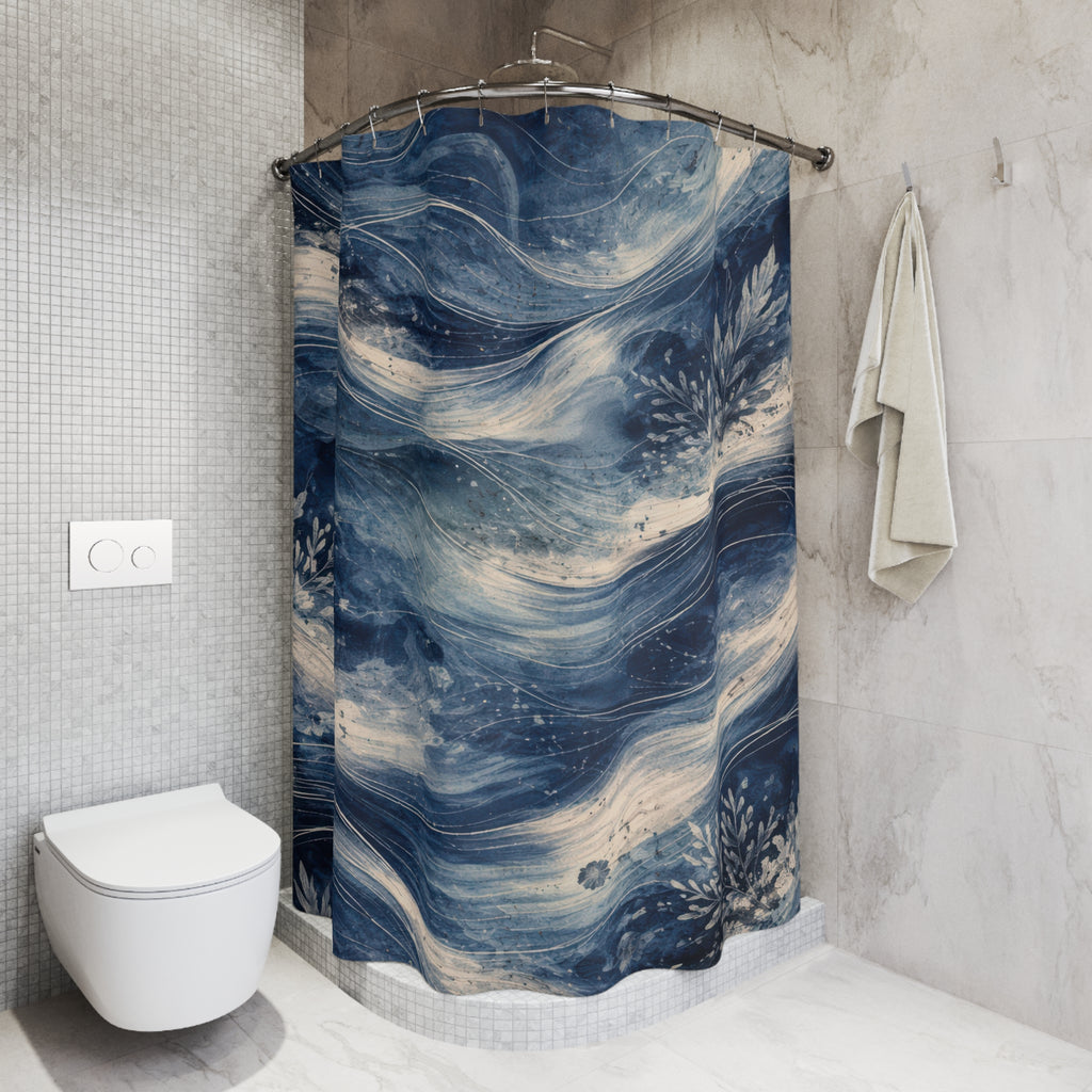 Navy Ocean Watercolor Shower Curtain