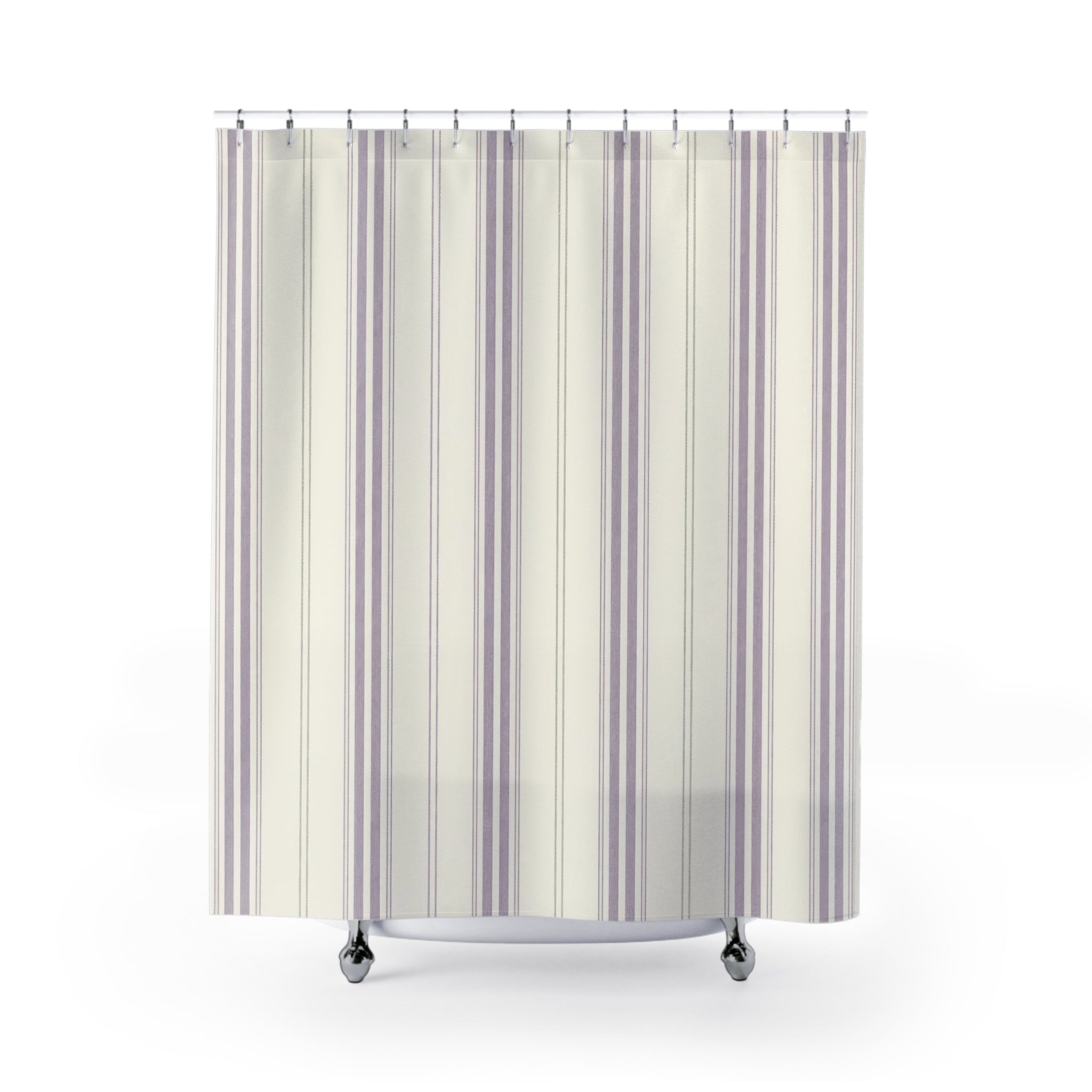 Lavender White Ticking Stripe Shower Curtain